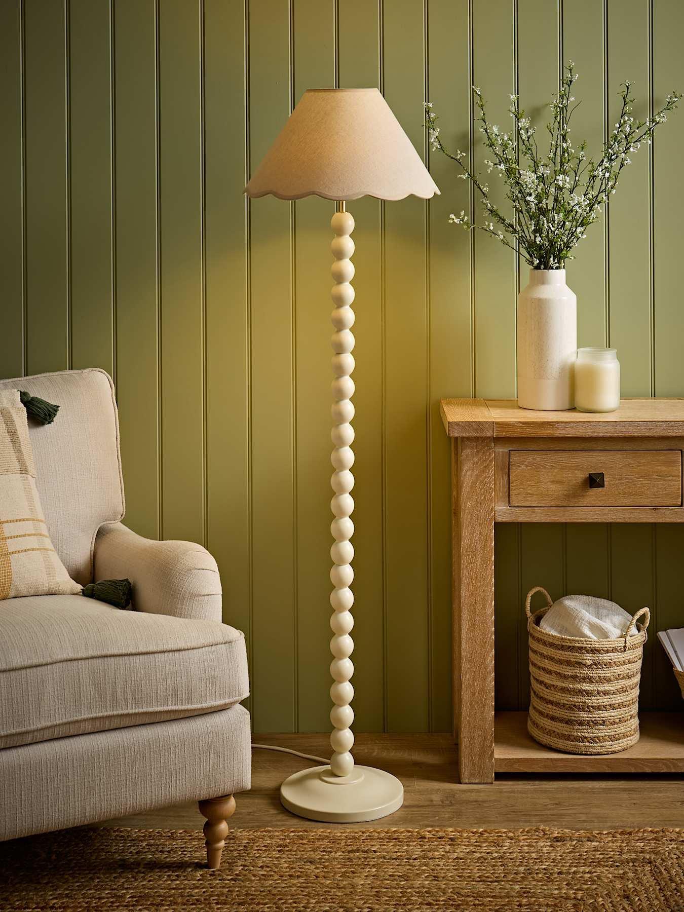 Valuelights Bobbin Natural Trim Linen Shade Cream Bobble Floor Lamp With Bulb