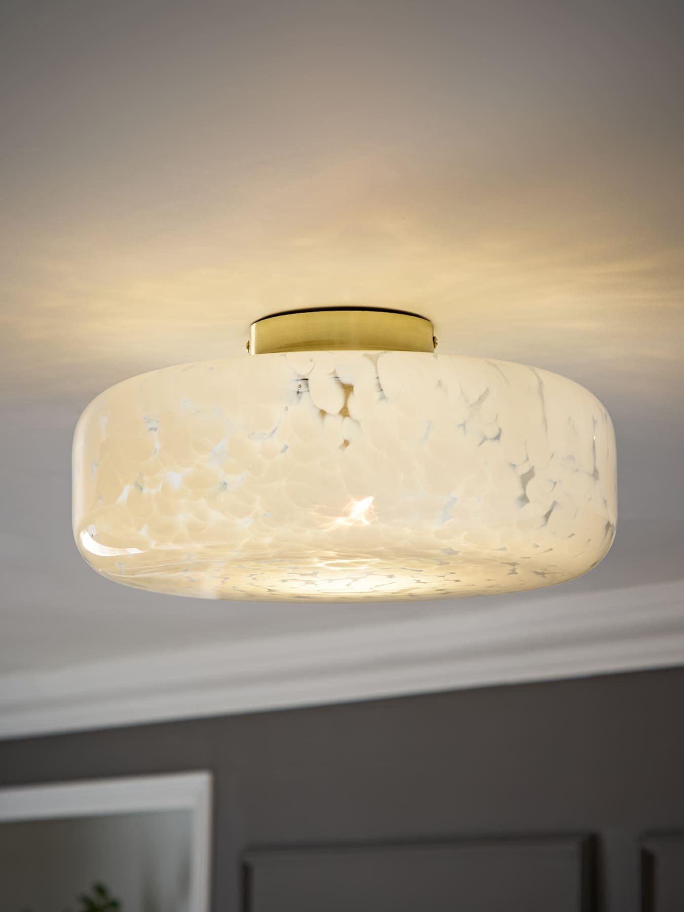 ValueLights India Large Gold Flush Ceiling Light With Confetti Glass Shade And Bulb