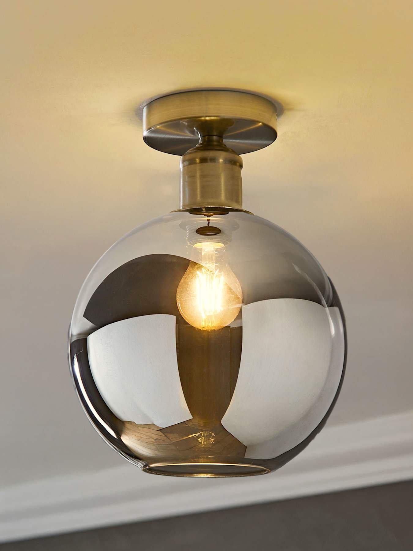 ValueLights Bellamy Brushed Chrome Smoked Glass Globe Flush Ceiling Light
