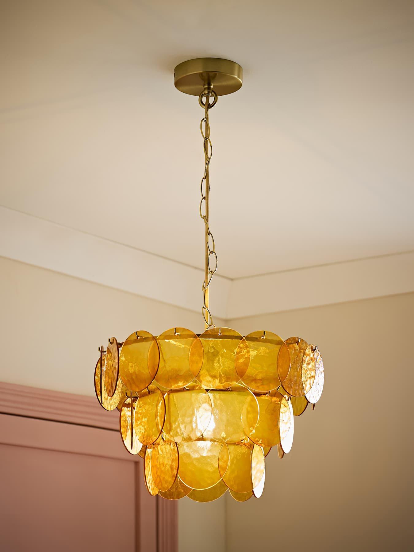 ValueLights Juliette Orange Glass Disc 3 Tier Chandelier Ceiling Pendant Light And Bulb