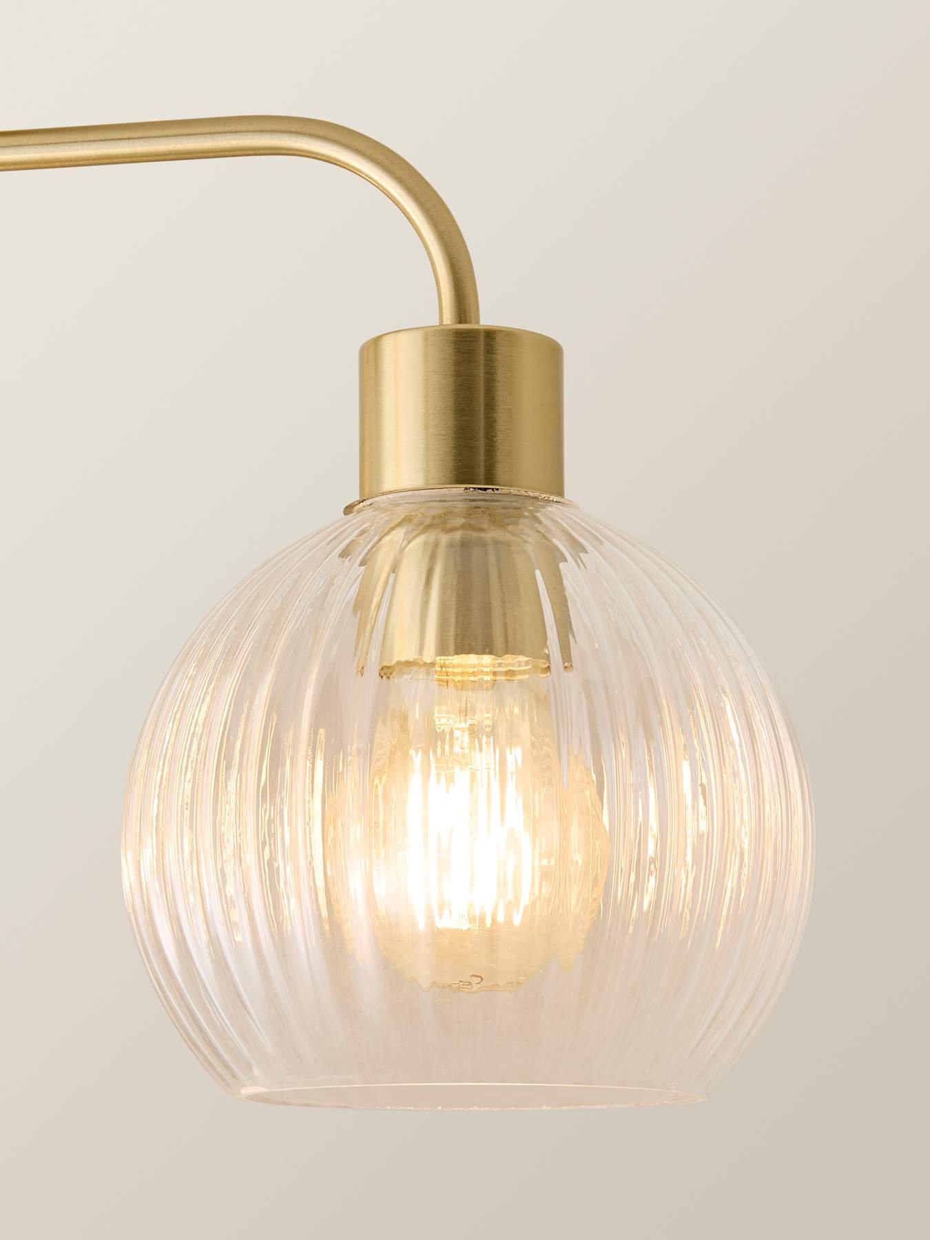 Image 3 of 6 of ValueLights Maddison Clear Ribbed Glass Globe Shades Brushed Gold 3 Arm Ceiling Light