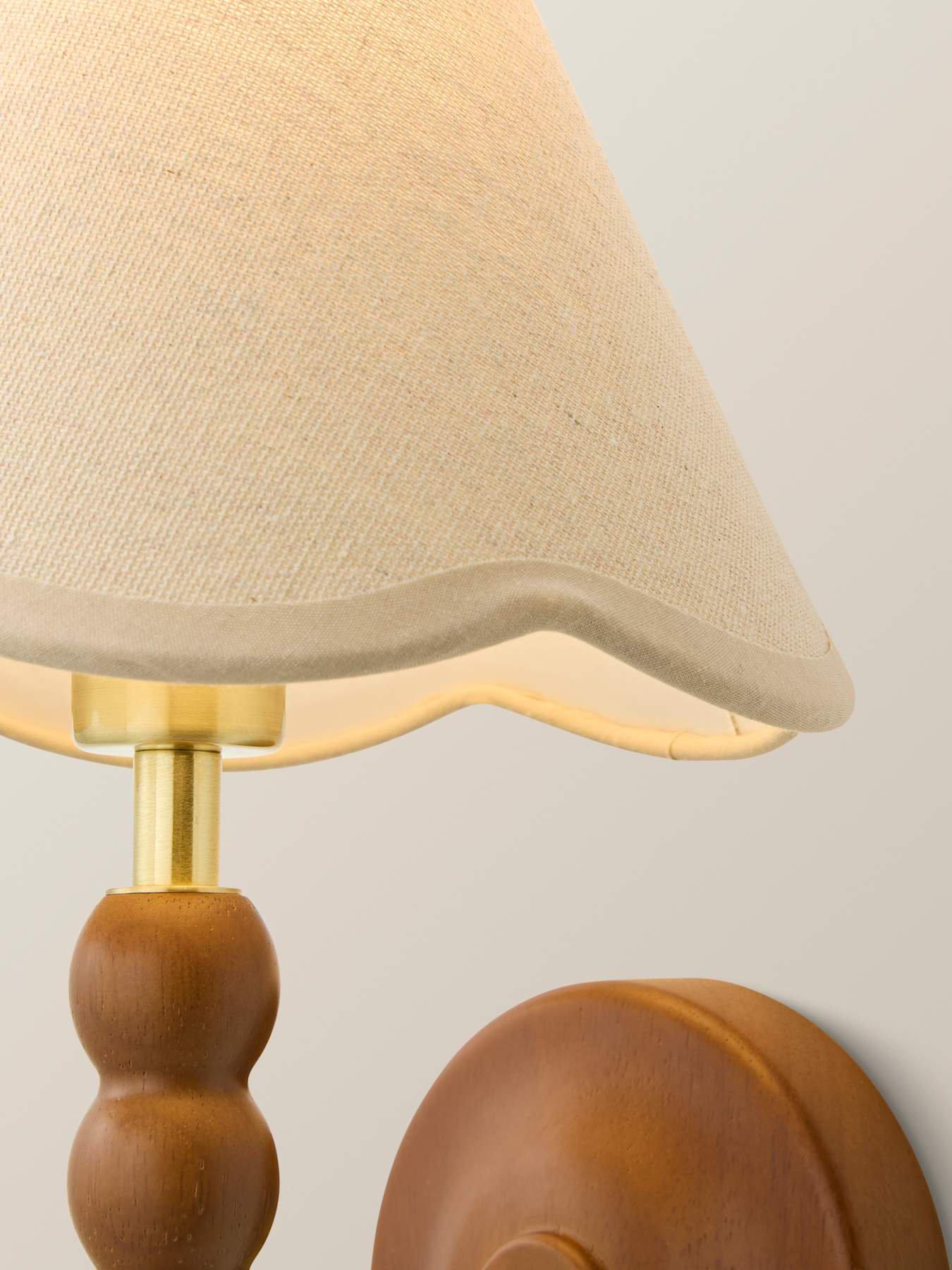 Image 3 of 6 of ValueLights Bobbins Walnut Bobble Wall Light And Natural Trim Linen Lamp Shade