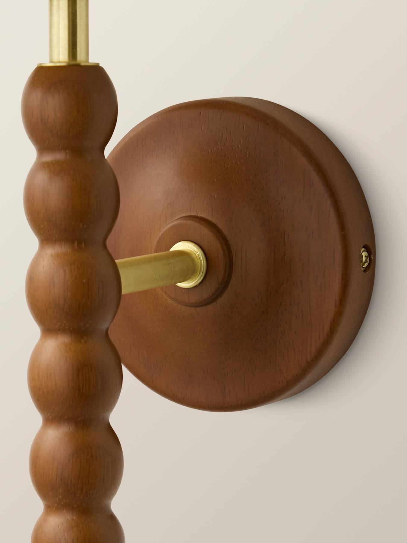 Image 4 of 6 of ValueLights Bobbins Walnut Bobble Wall Light And Natural Trim Linen Lamp Shade