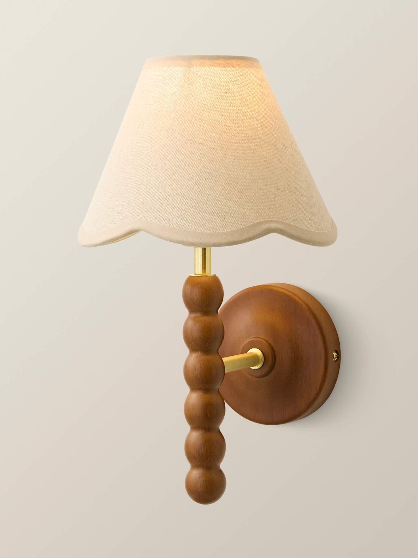 Image 6 of 6 of ValueLights Bobbins Walnut Bobble Wall Light And Natural Trim Linen Lamp Shade
