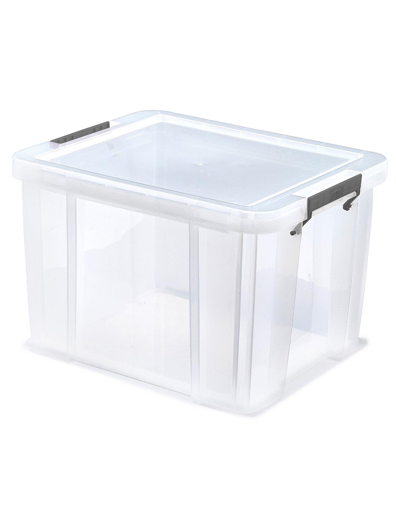 Whitefurze Allstore 36l Plastic Storage Box With Lid  &  Silver Clamps
