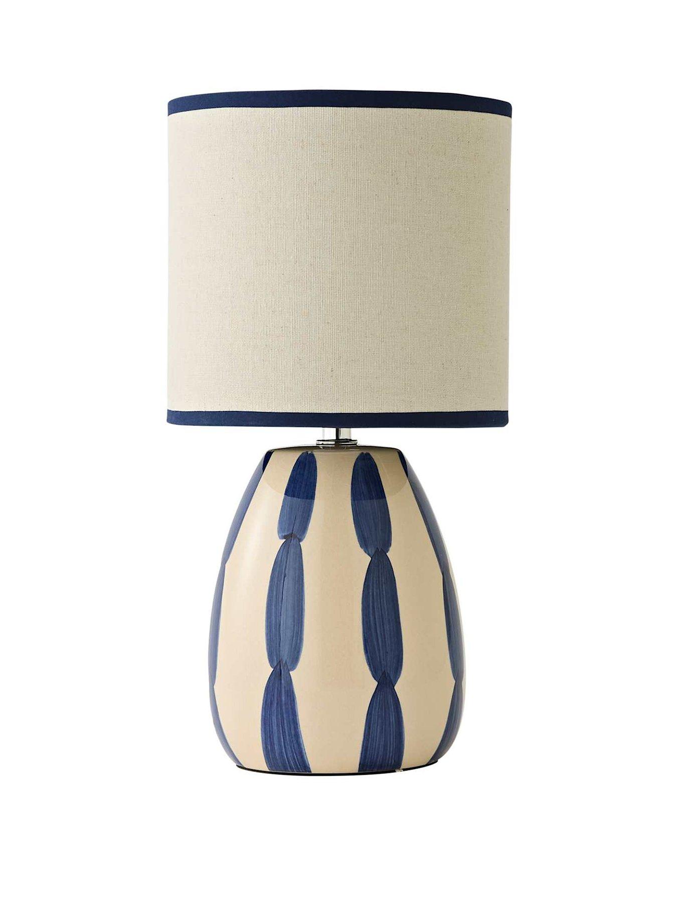 Image 2 of 6 of ValueLights Brynn Natural And Navy Ceramic Stripe Table Lamp