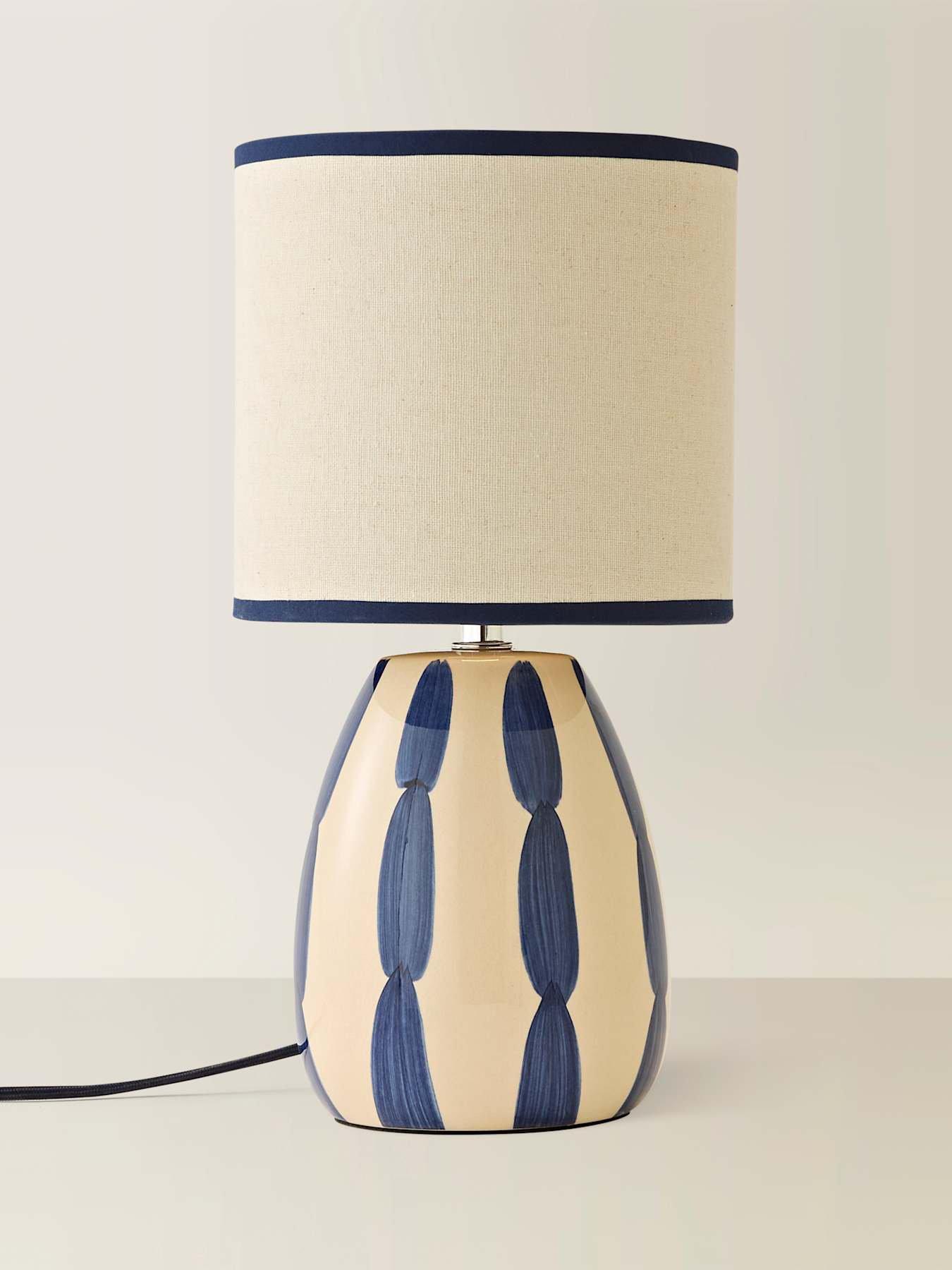Image 6 of 6 of ValueLights Brynn Natural And Navy Ceramic Stripe Table Lamp
