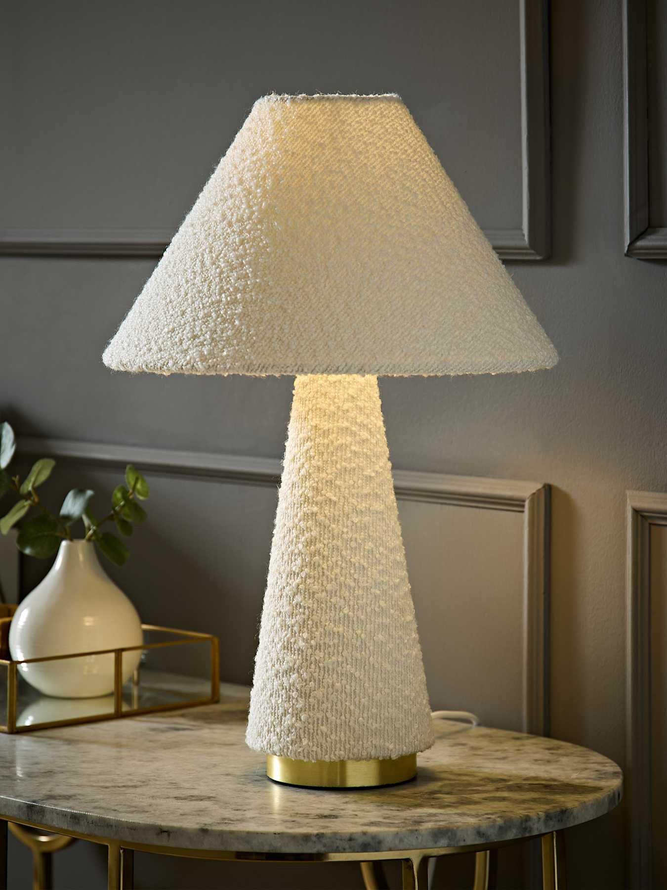 ValueLights Martha Conical Cream Boucle Table Lamp And Bulb