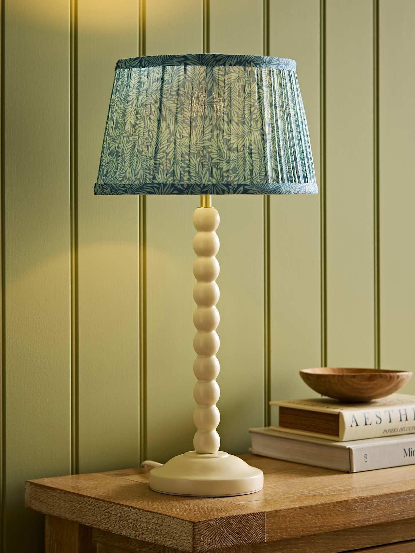 Image 1 of 6 of ValueLights Bobbin Leaf Printed Pleated Shade Cream Bobble Table Lamp
