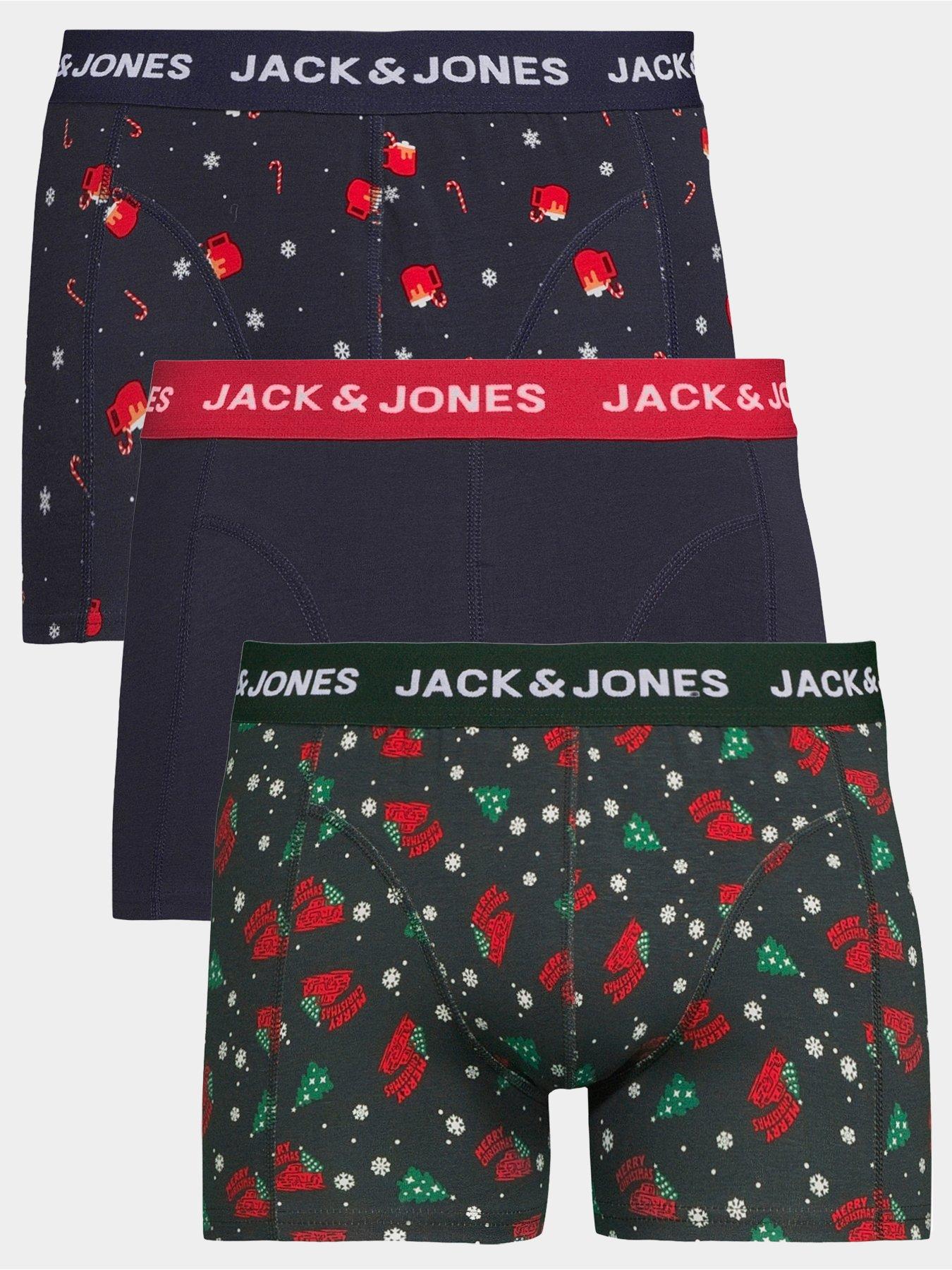 Image 1 of 3 of Jack & Jones Mens Christmas Stretch 3 Pack Trunks - Navy Blazer