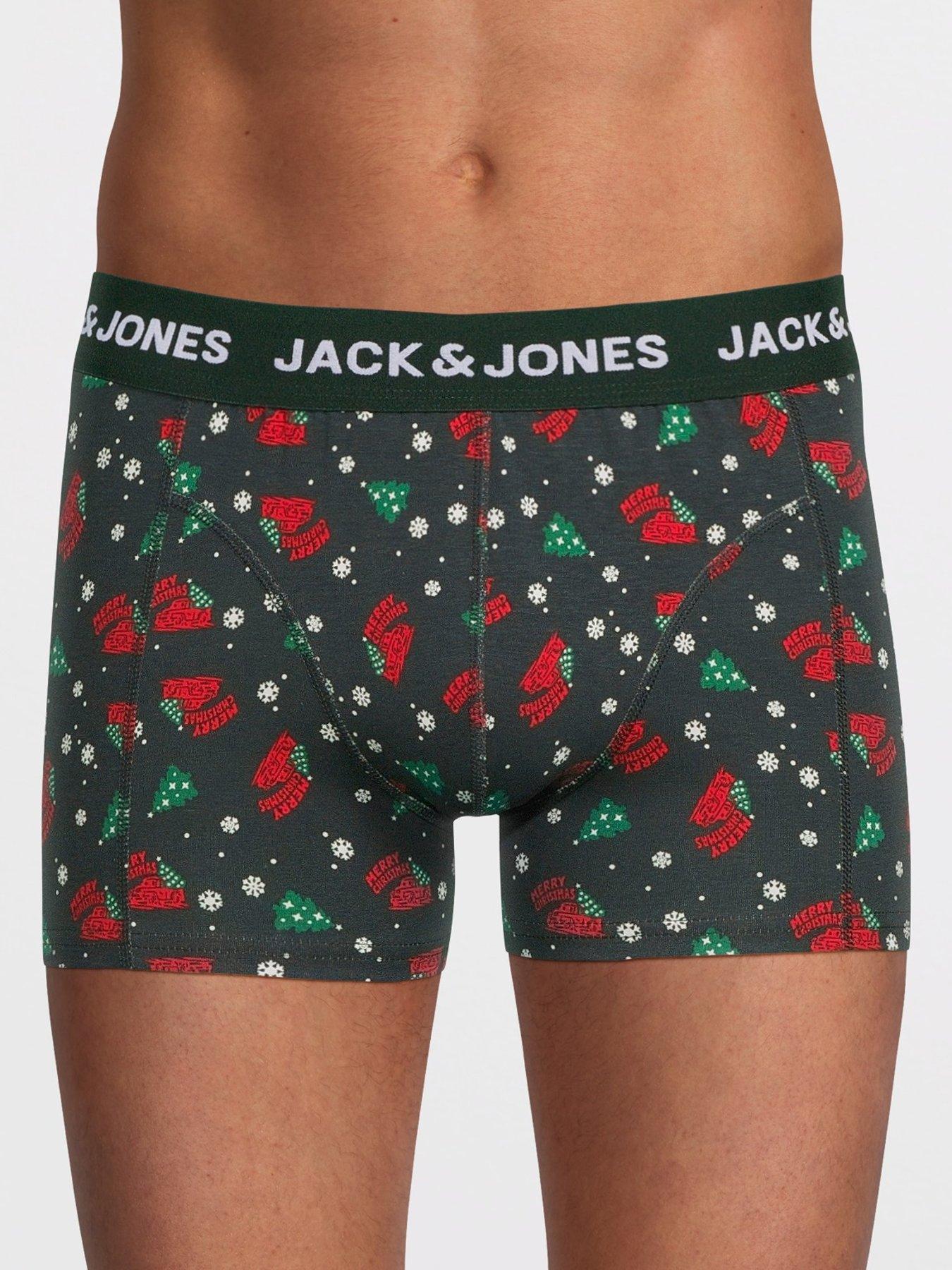 Image 2 of 3 of Jack & Jones Mens Christmas Stretch 3 Pack Trunks - Navy Blazer