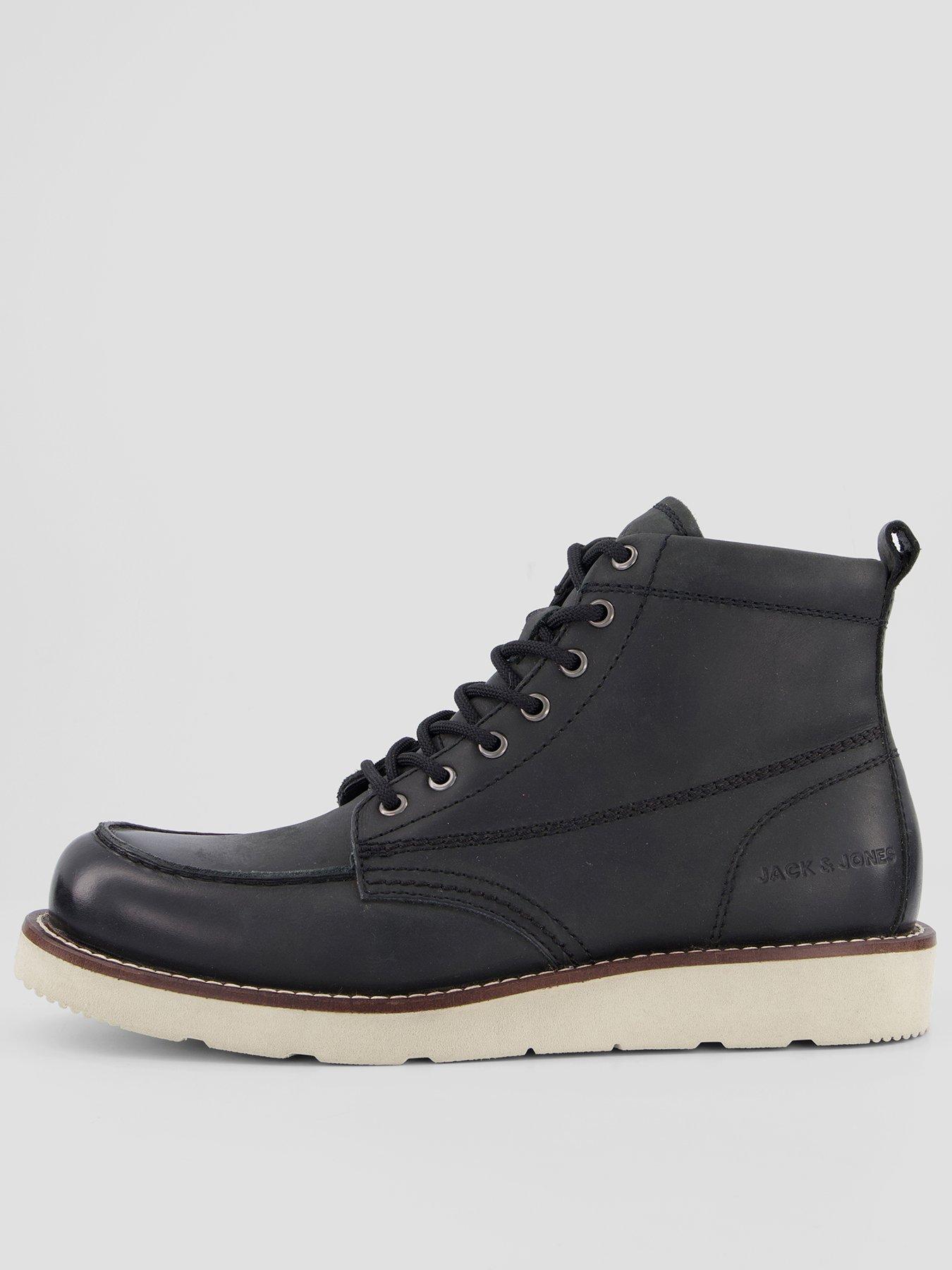 Image 1 of 7 of Jack & Jones Mens Toronto Cow Leather Lace-Up Rubber Sole Boots - Black