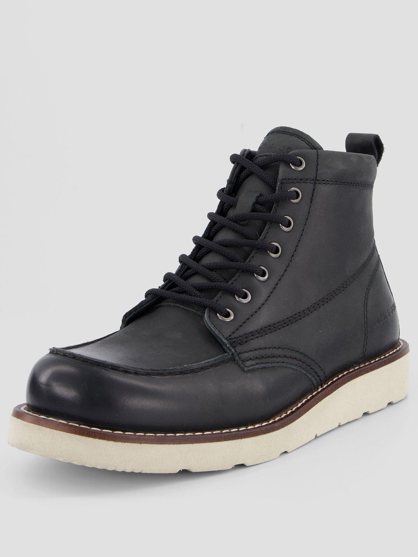 Image 2 of 7 of Jack & Jones Mens Toronto Cow Leather Lace-Up Rubber Sole Boots - Black