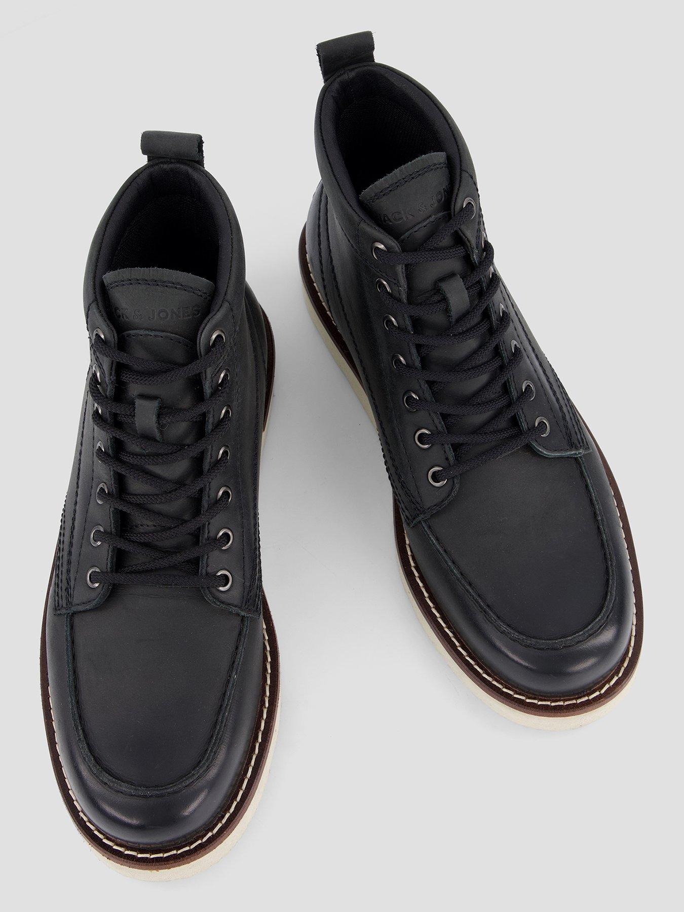 Image 3 of 7 of Jack & Jones Mens Toronto Cow Leather Lace-Up Rubber Sole Boots - Black