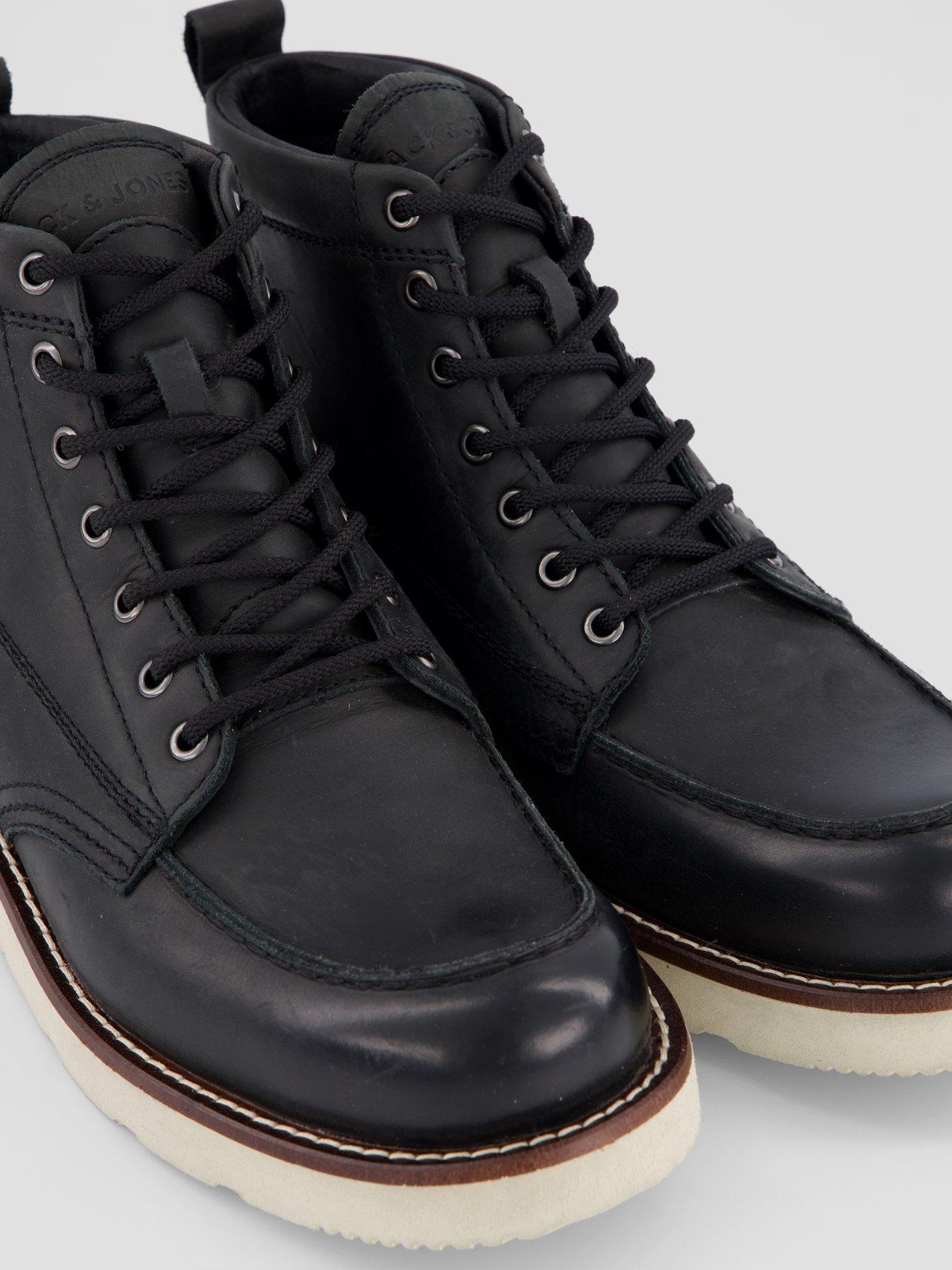 Image 5 of 7 of Jack & Jones Mens Toronto Cow Leather Lace-Up Rubber Sole Boots - Black