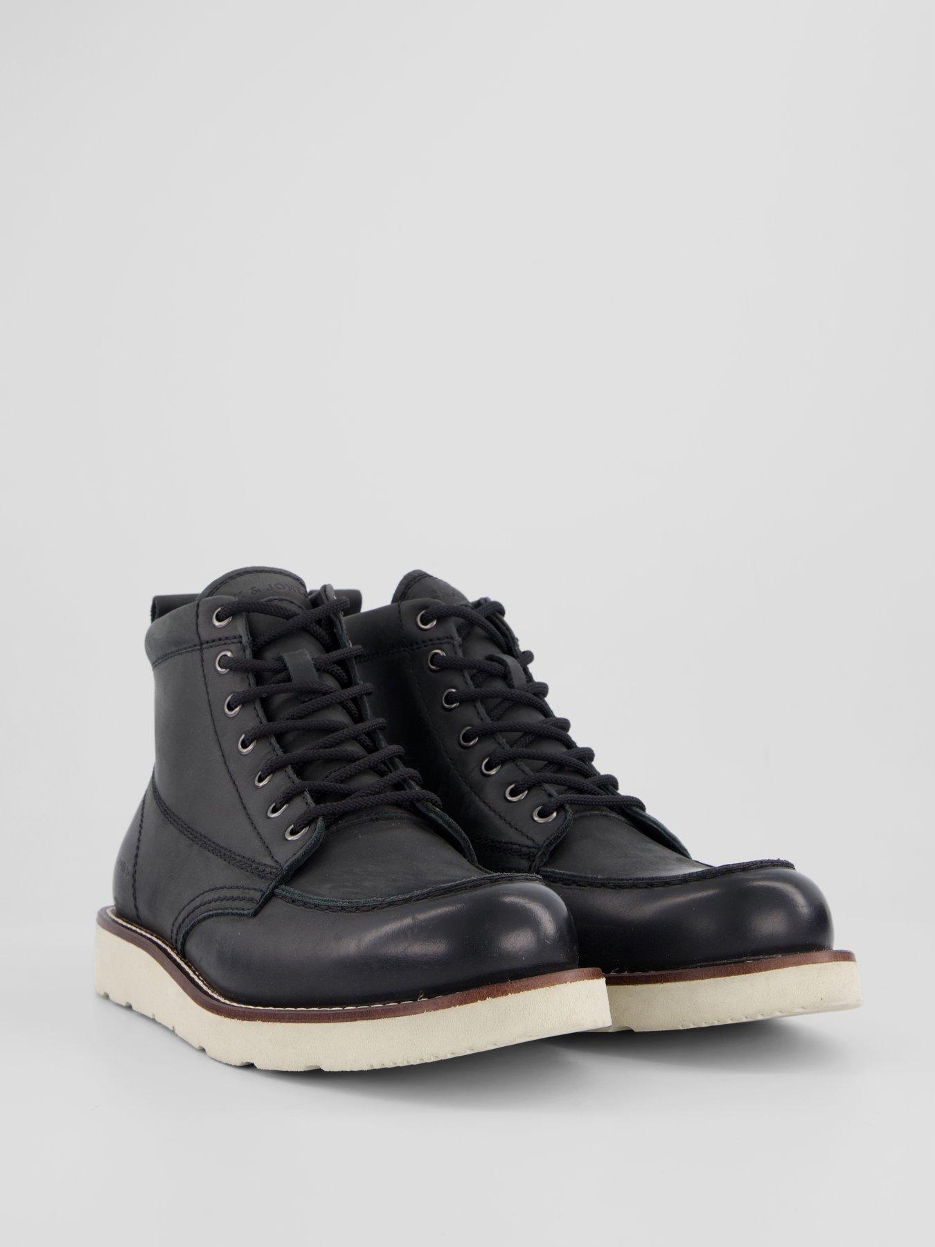Image 6 of 7 of Jack & Jones Mens Toronto Cow Leather Lace-Up Rubber Sole Boots - Black