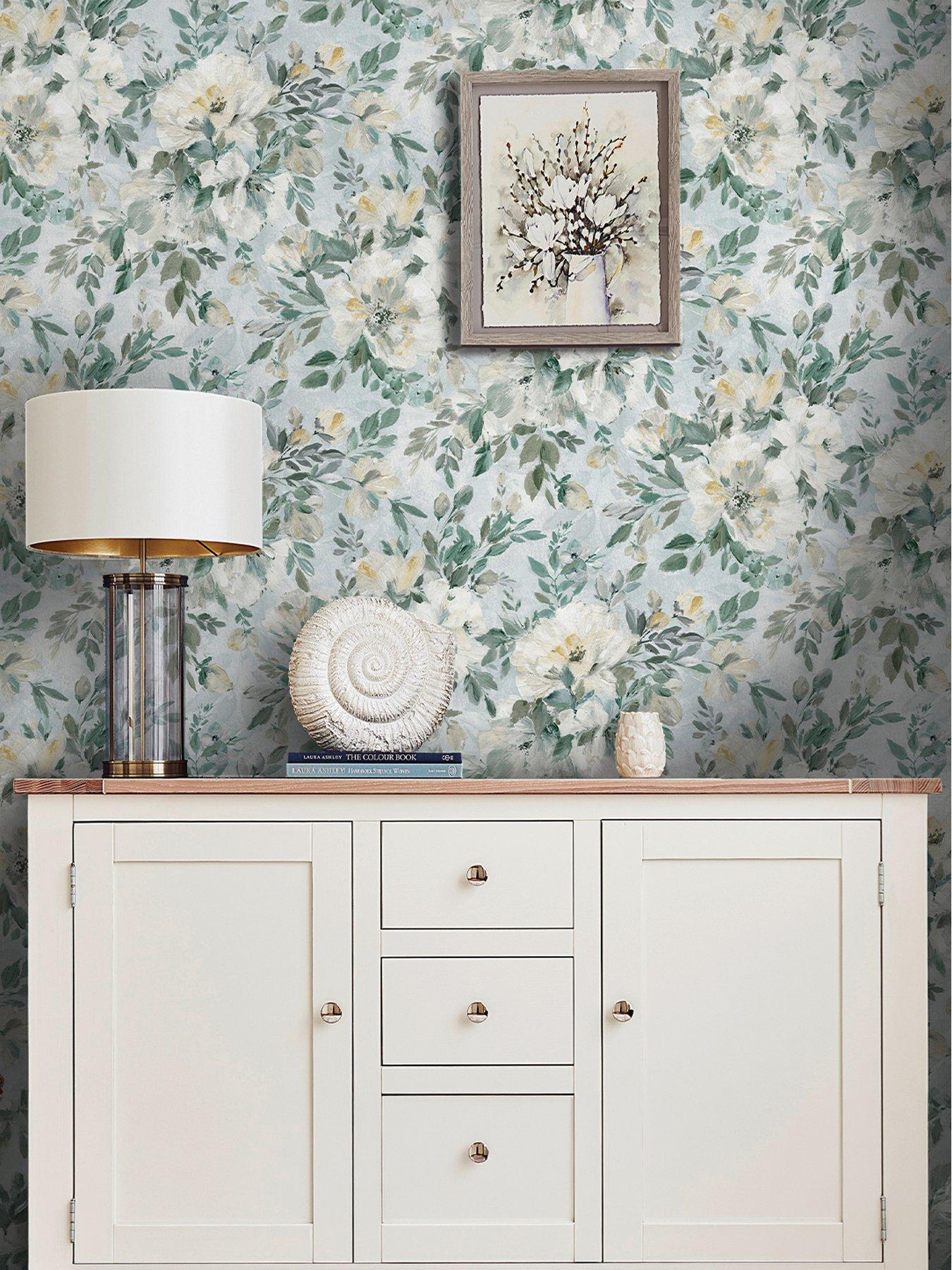 Laura Ashley Elowen Peony Pale Teal Wallpaper