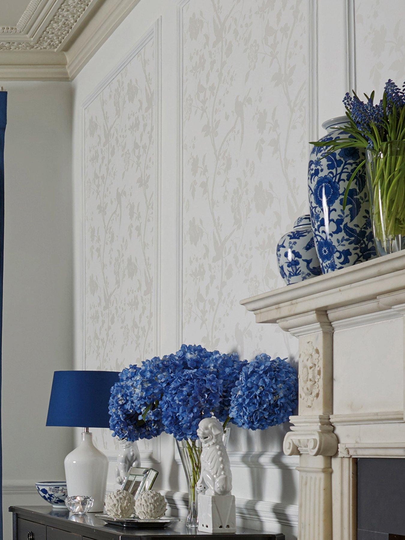 Laura Ashley Oriental Garden Pearlescent White Wallpaper