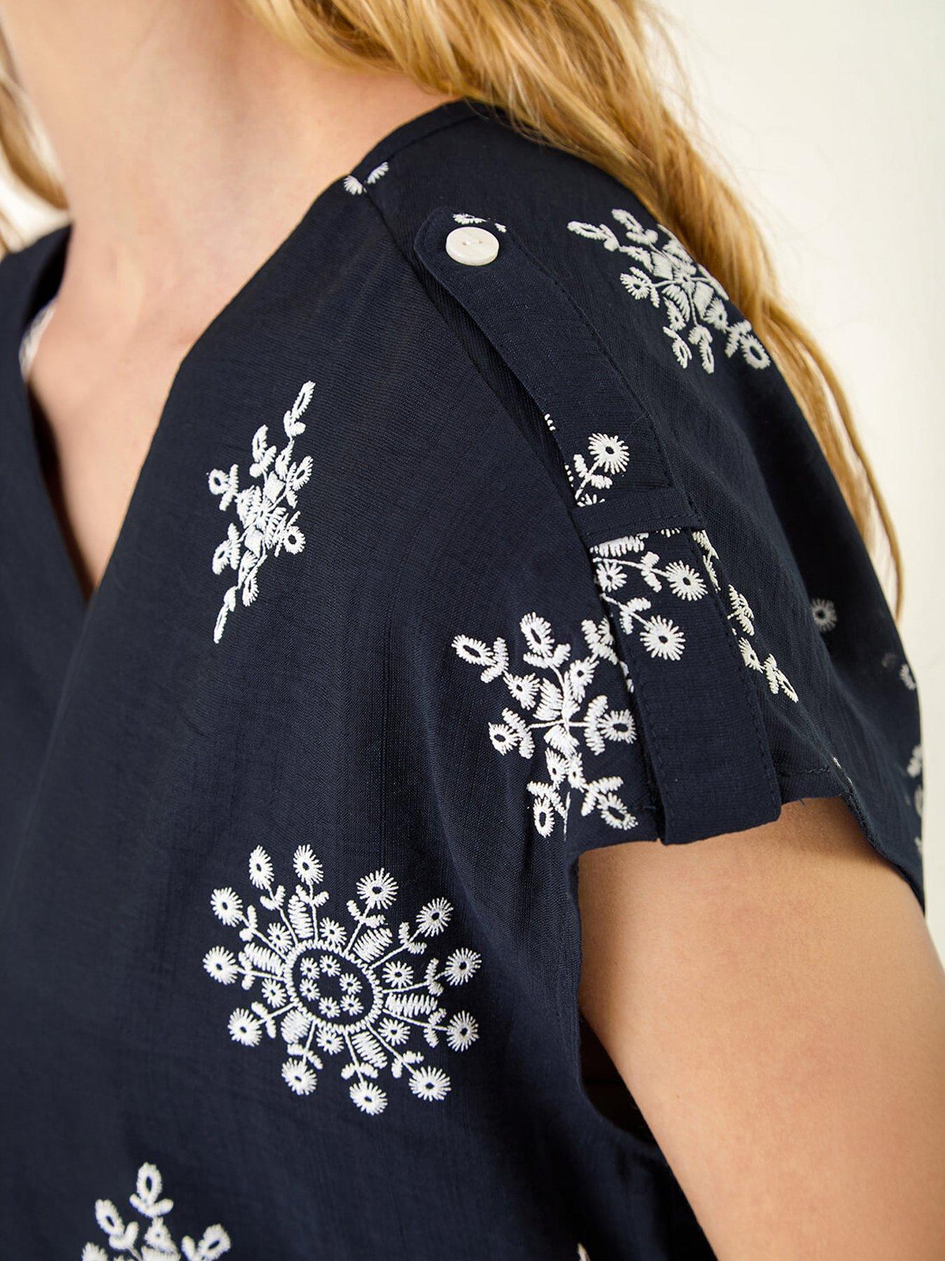 Image 2 of 5 of Roman Embroidered V-neck Pleat Top