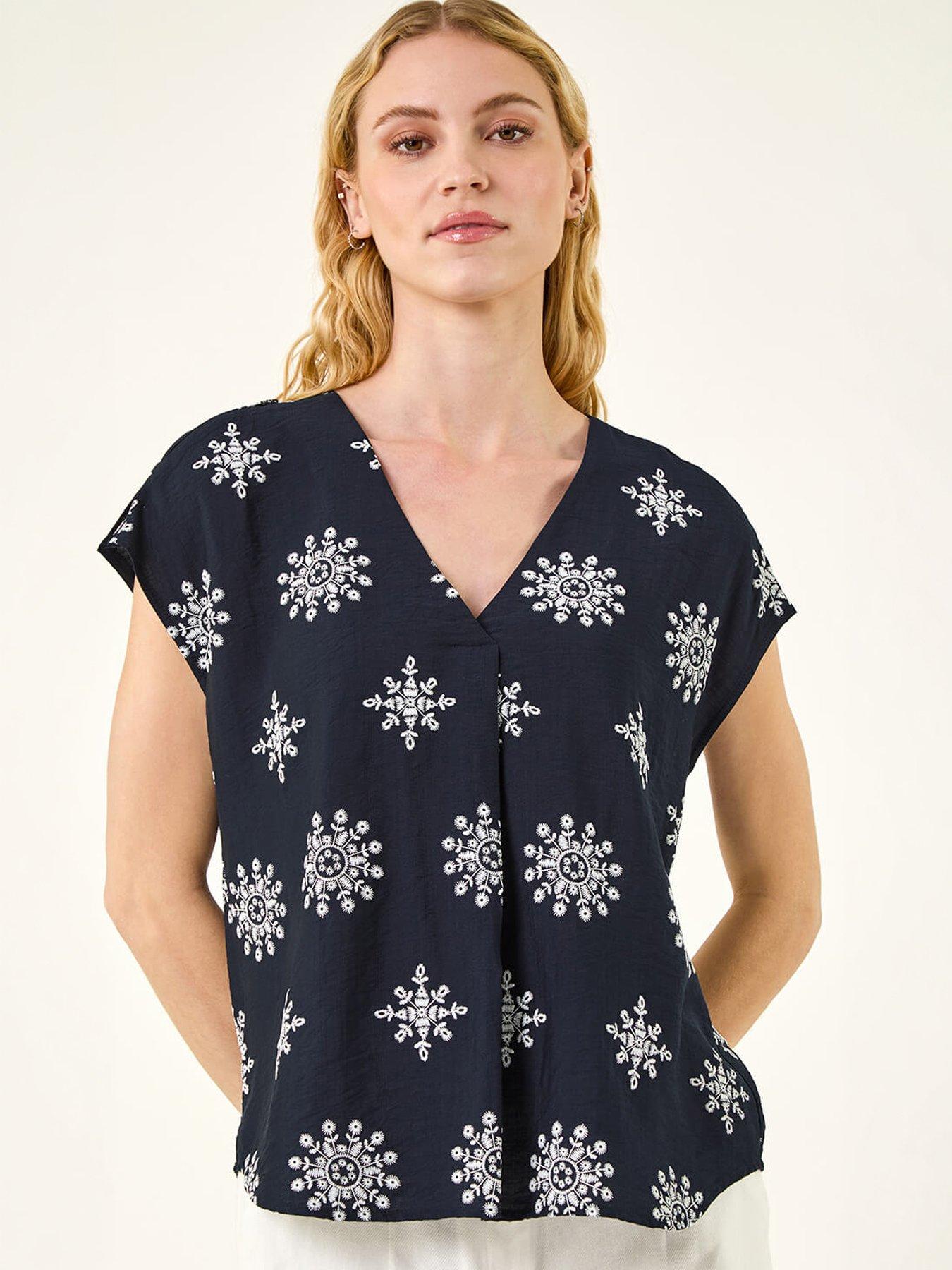 Image 3 of 5 of Roman Embroidered V-neck Pleat Top