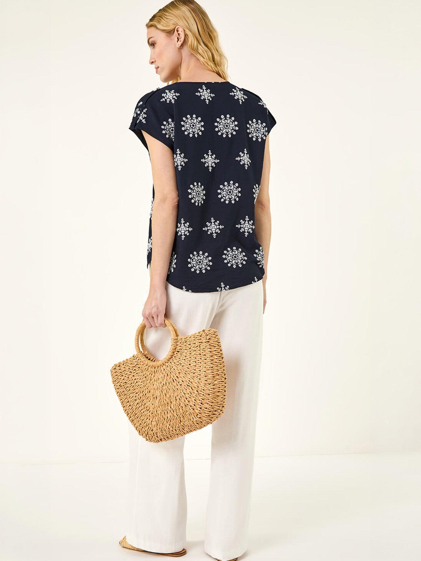 Image 4 of 5 of Roman Embroidered V-neck Pleat Top