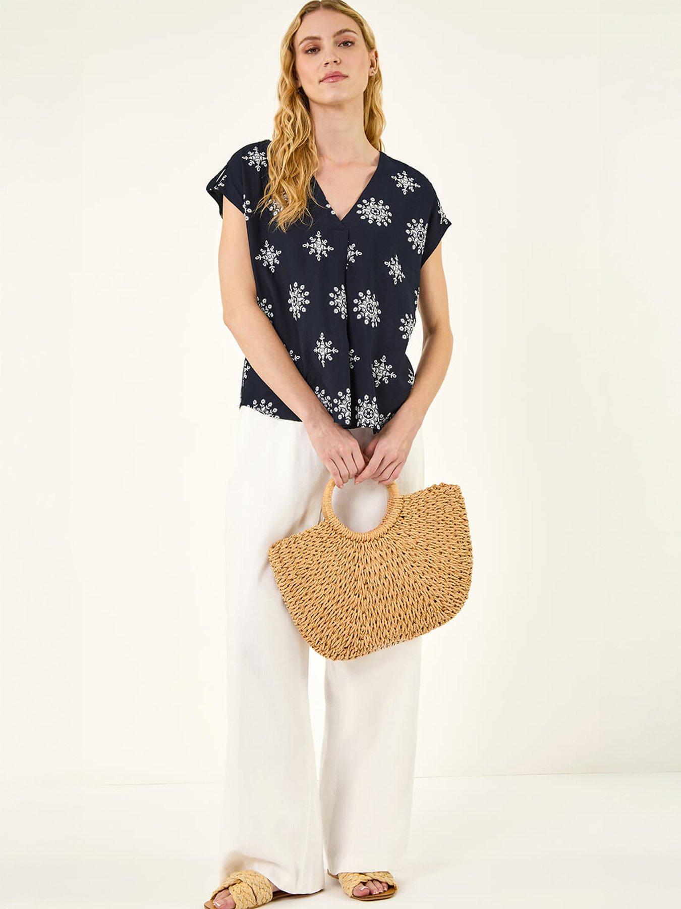 Image 5 of 5 of Roman Embroidered V-neck Pleat Top