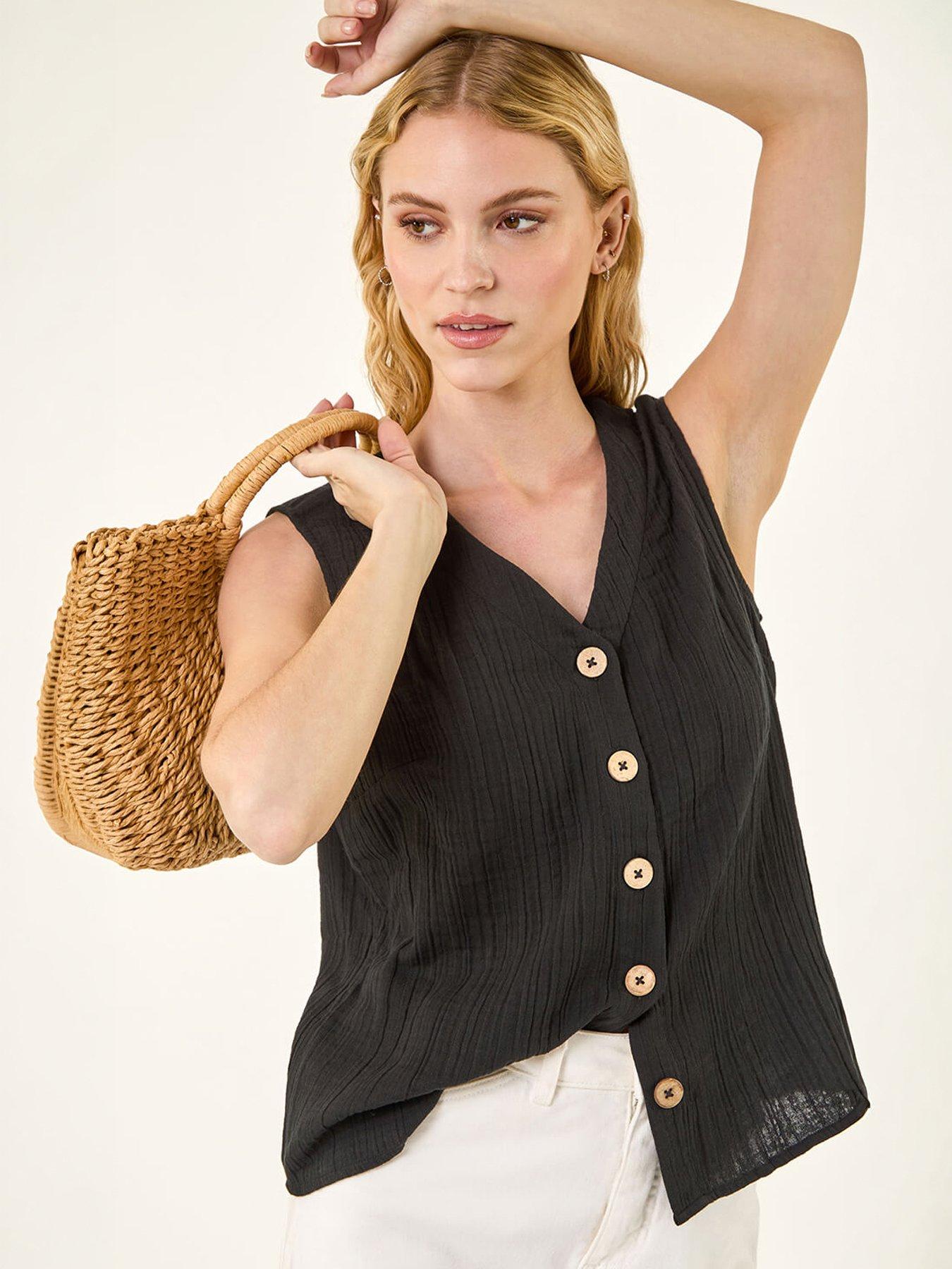 Roman V-neck Button Detail Vest
