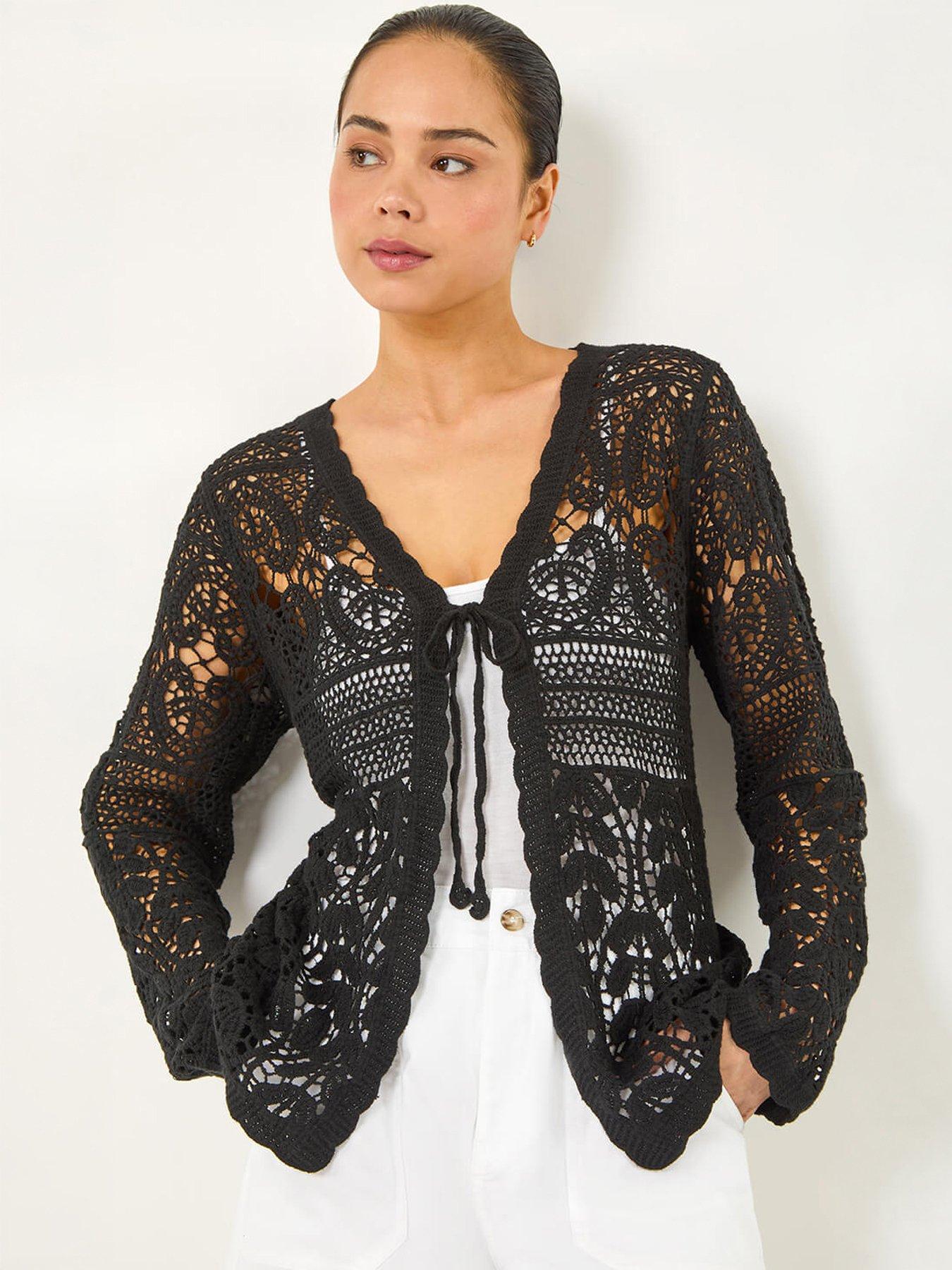 Roman Petite Cotton Crochet Knit Cardigan