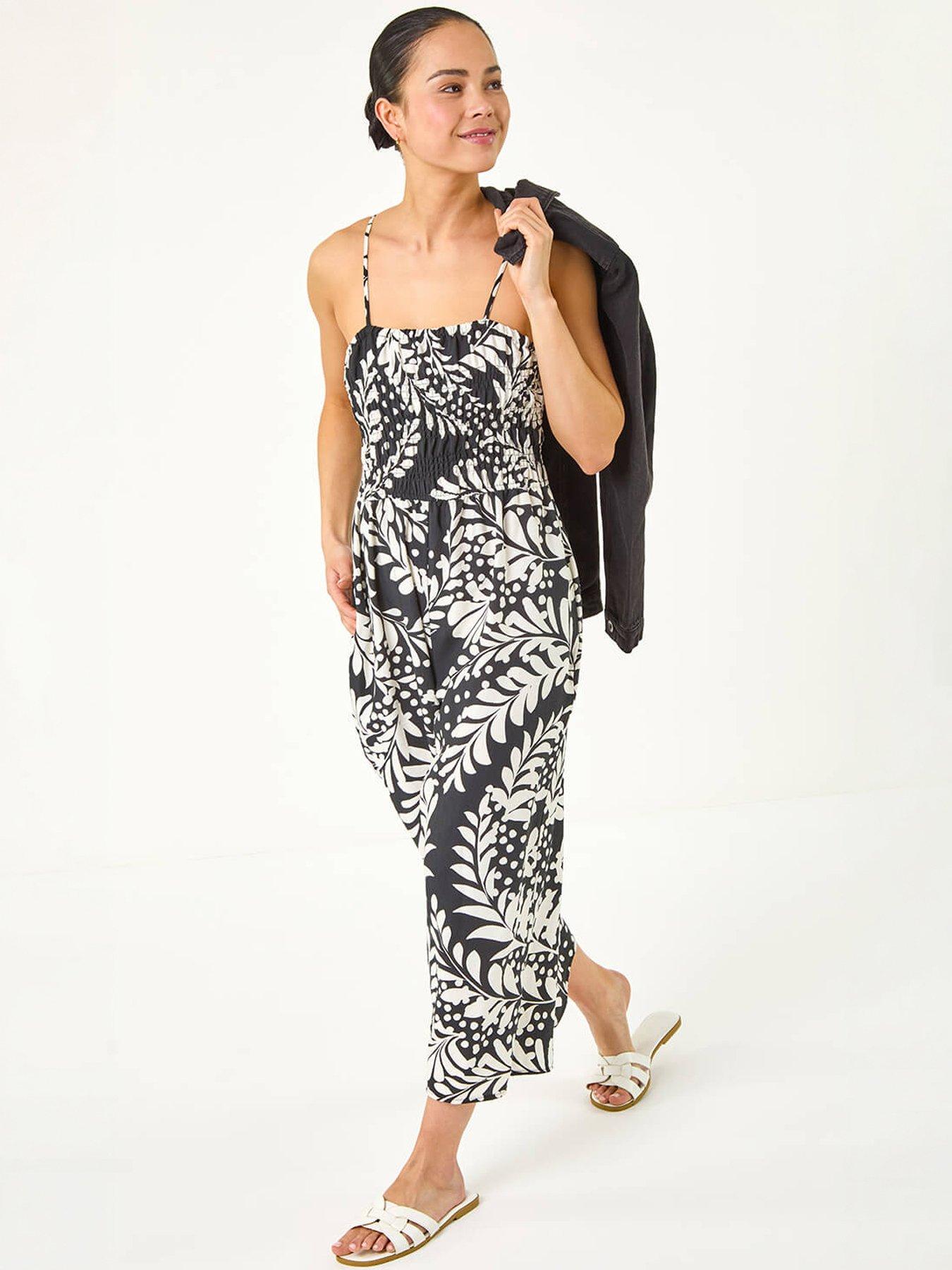 Image 1 of 5 of Roman Petite Shirred Bodice Jumpsuit