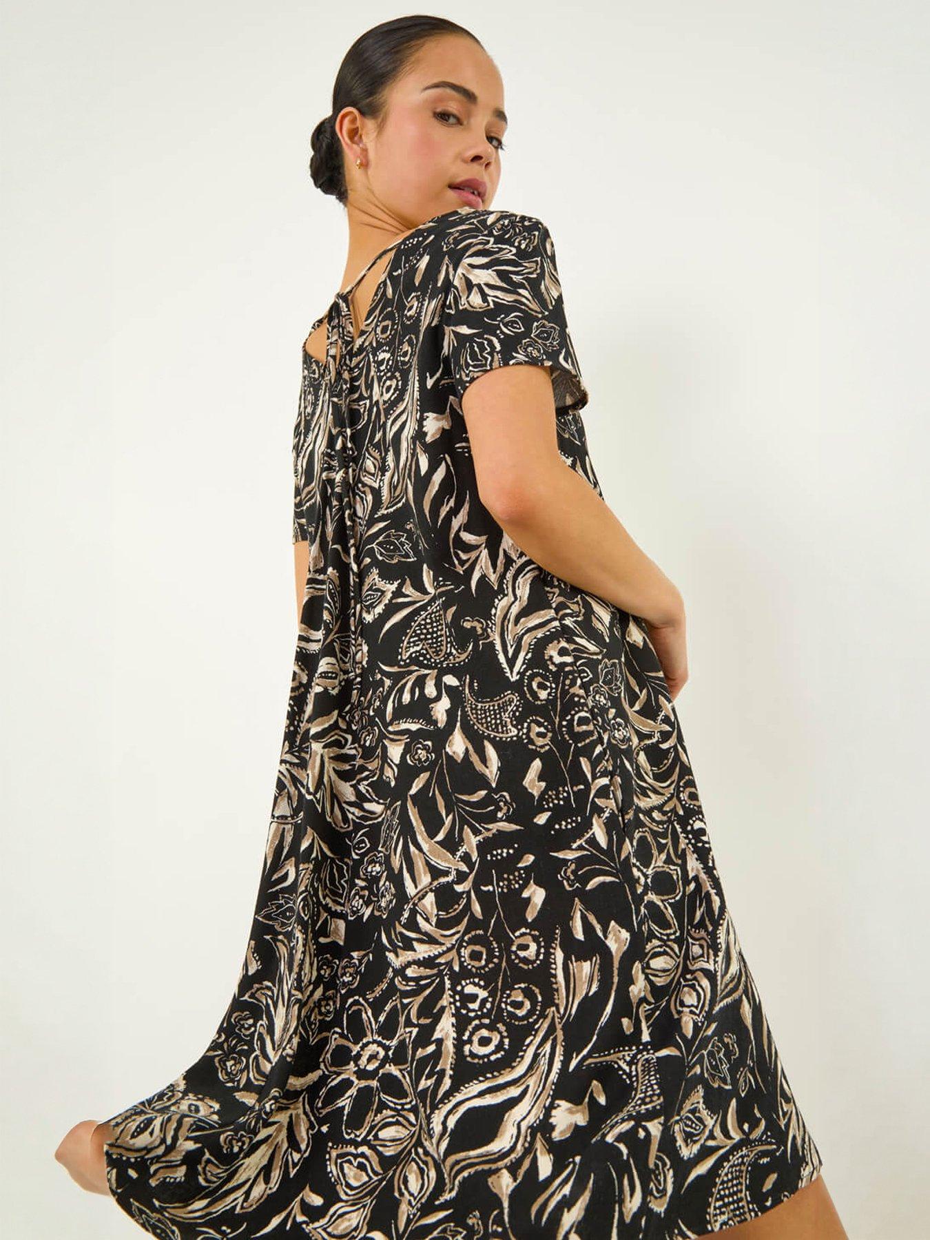 Image 1 of 4 of Roman Petite Print V-neck Swing Dress