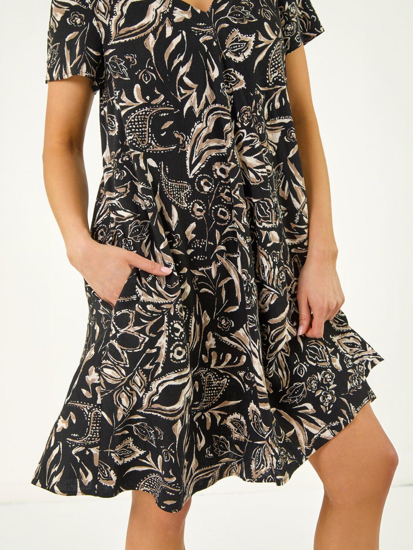 Image 2 of 4 of Roman Petite Print V-neck Swing Dress