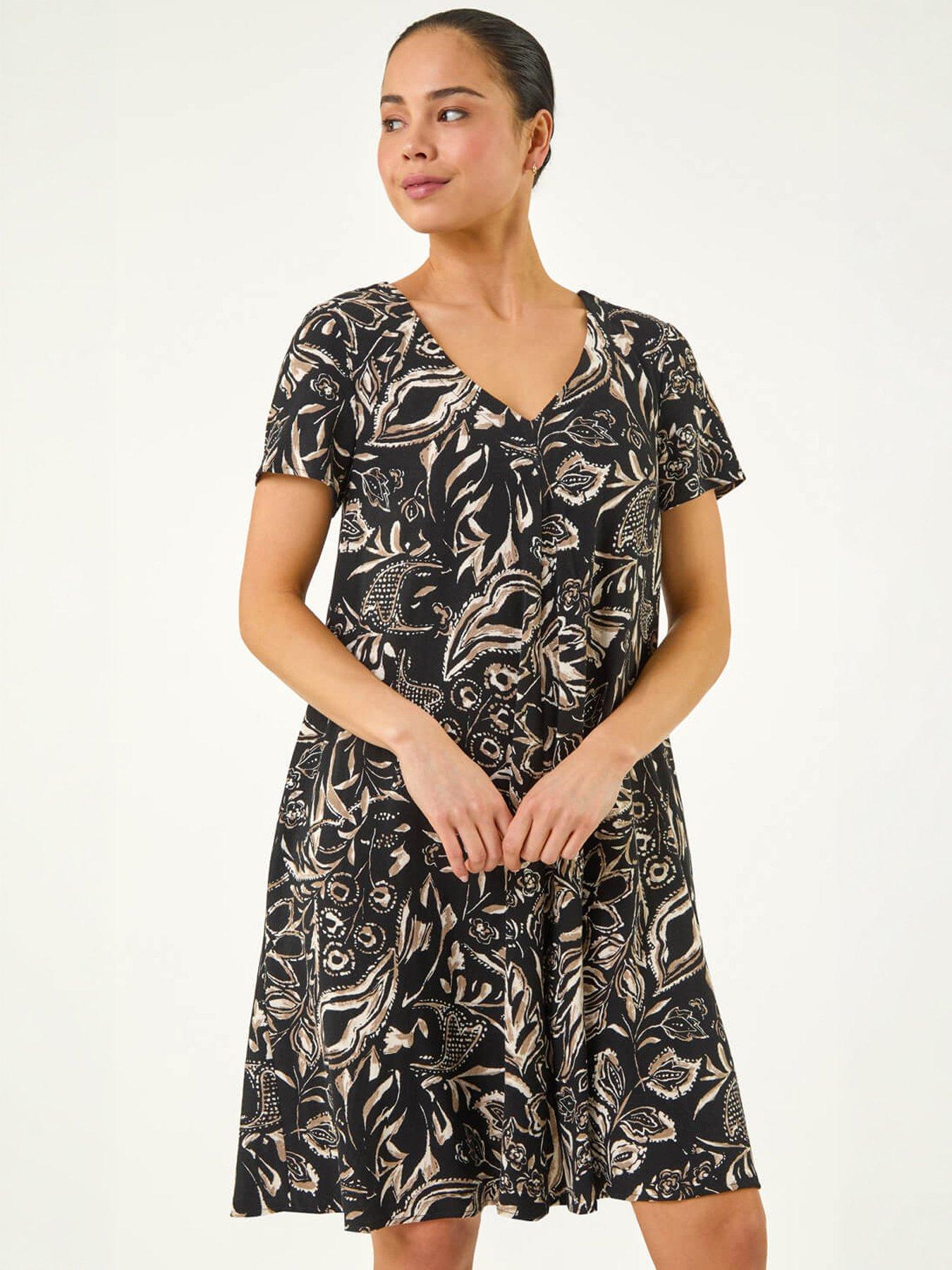 Image 3 of 4 of Roman Petite Print V-neck Swing Dress
