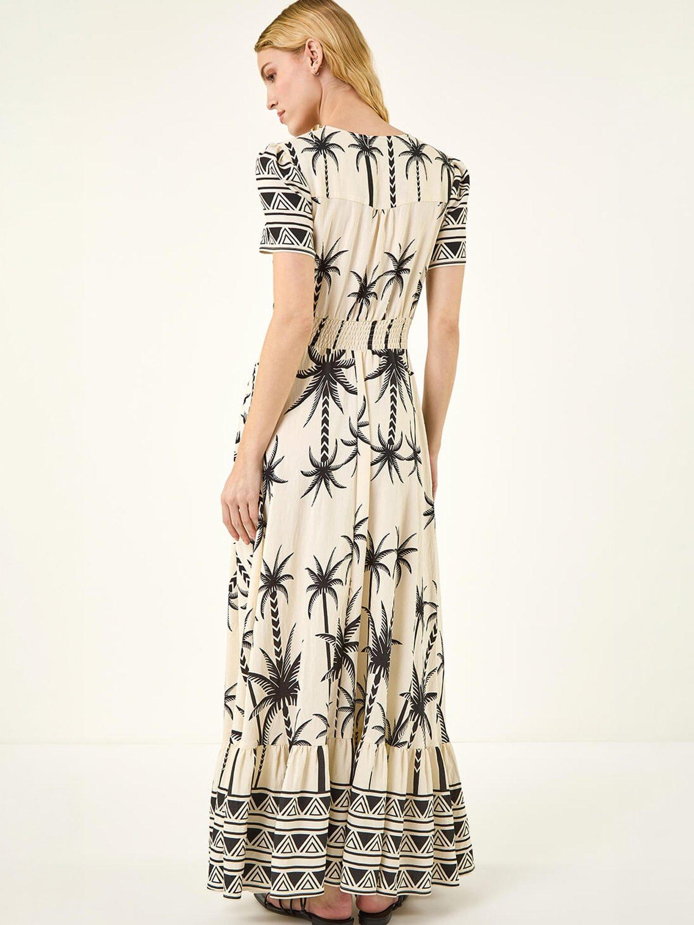 Image 4 of 5 of Roman Palm Print Button Tie Maxi Dress
