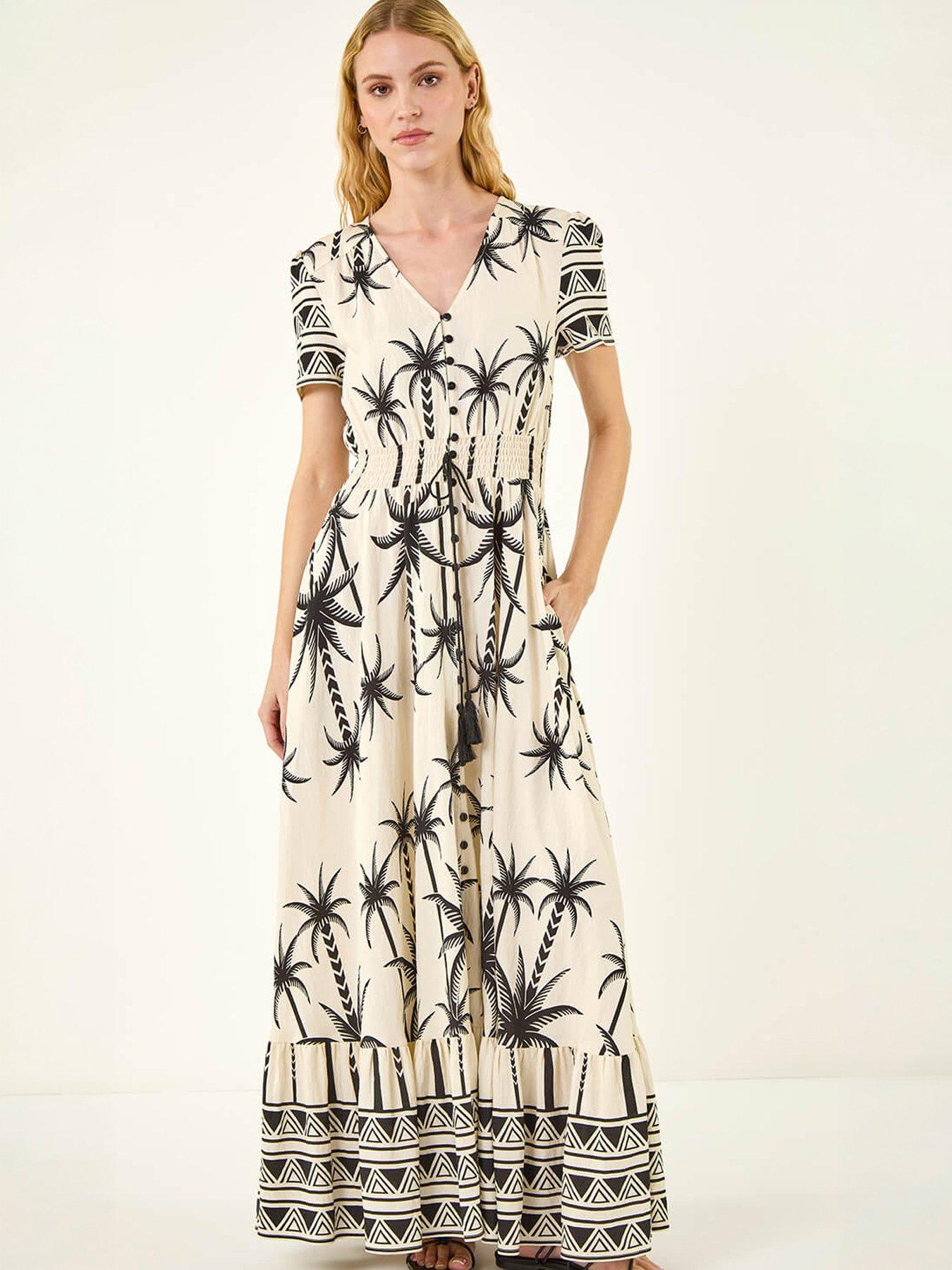 Image 5 of 5 of Roman Palm Print Button Tie Maxi Dress