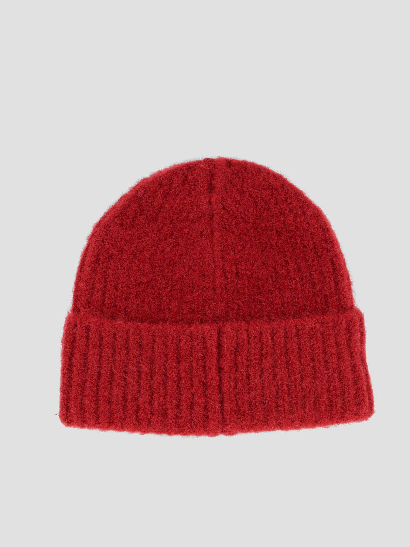 Image 2 of 3 of The Very Collection Unisex Knitted Ribbed Beanie Hat - Red