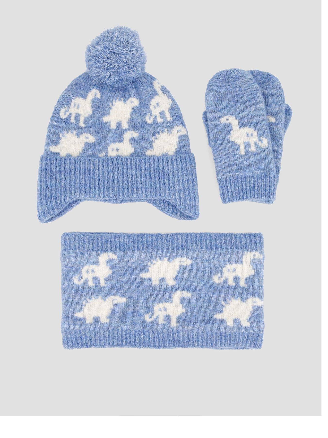 Image 1 of 4 of The Very Collection Toddler Dinosaur Hat, Snood And Mitten Set - Blue