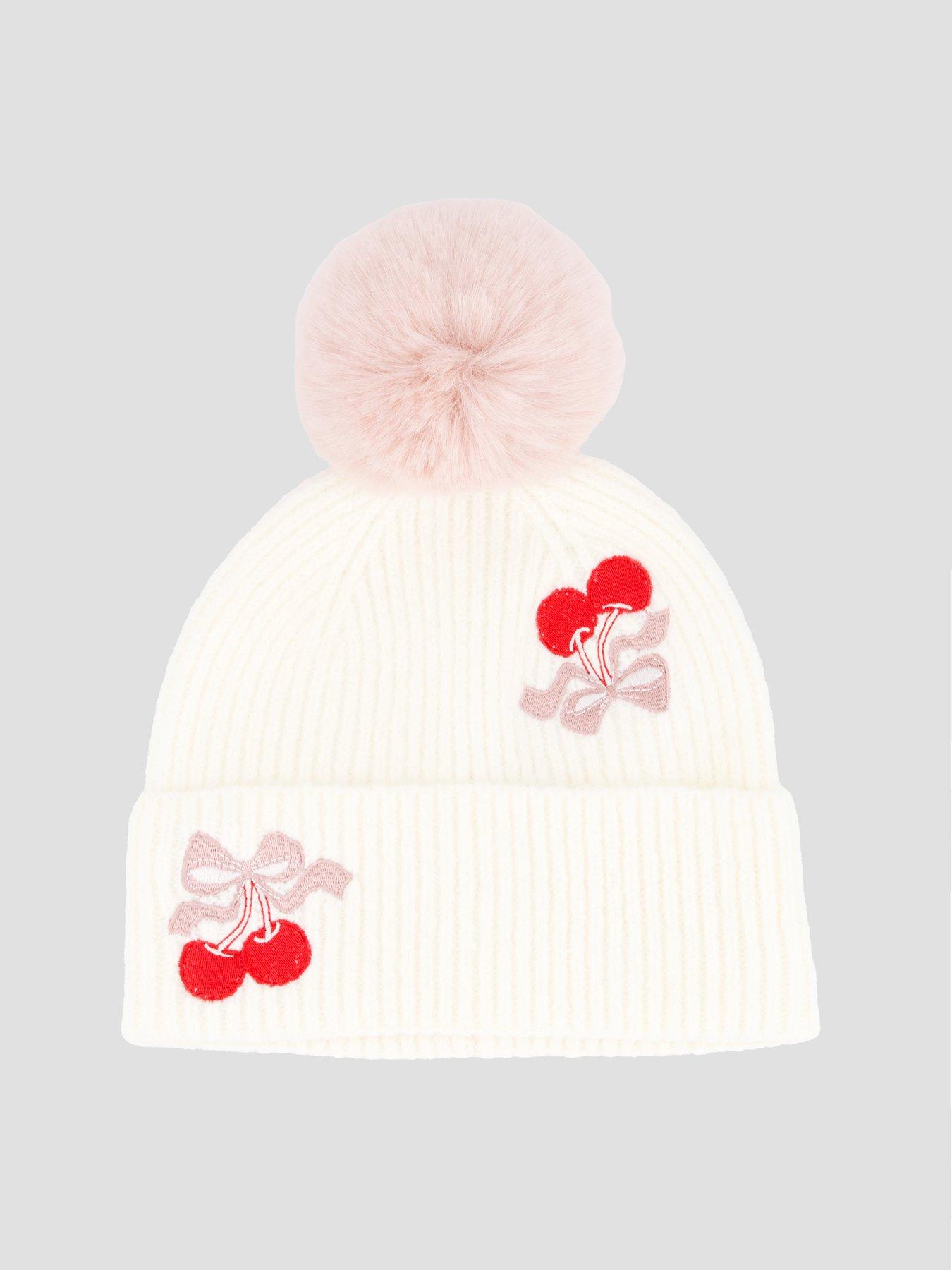 Image 2 of 4 of The Very Collection Girls Cherry Embroidery Hat, Scarf And Glove Set - Cream