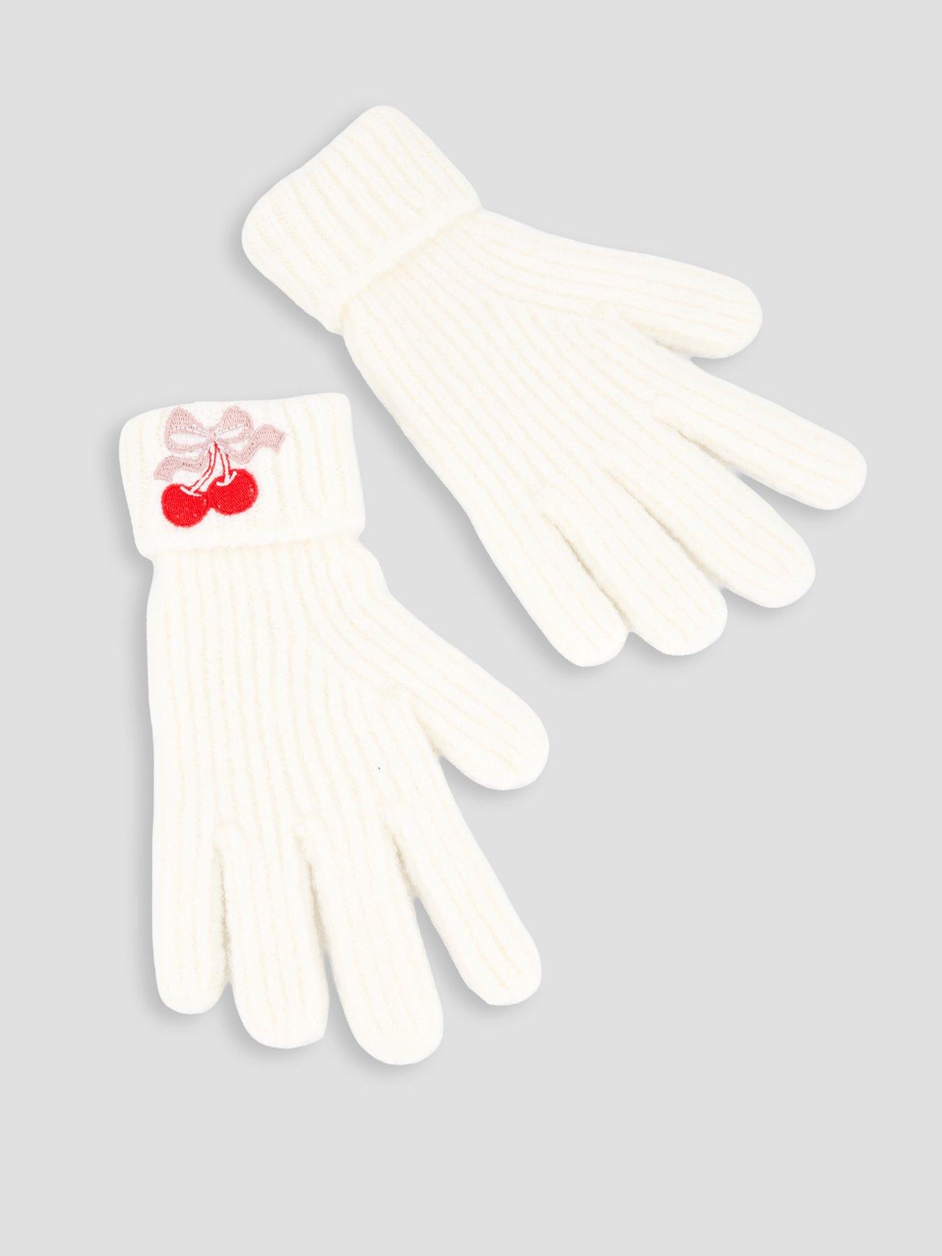 Image 3 of 4 of The Very Collection Girls Cherry Embroidery Hat, Scarf And Glove Set - Cream