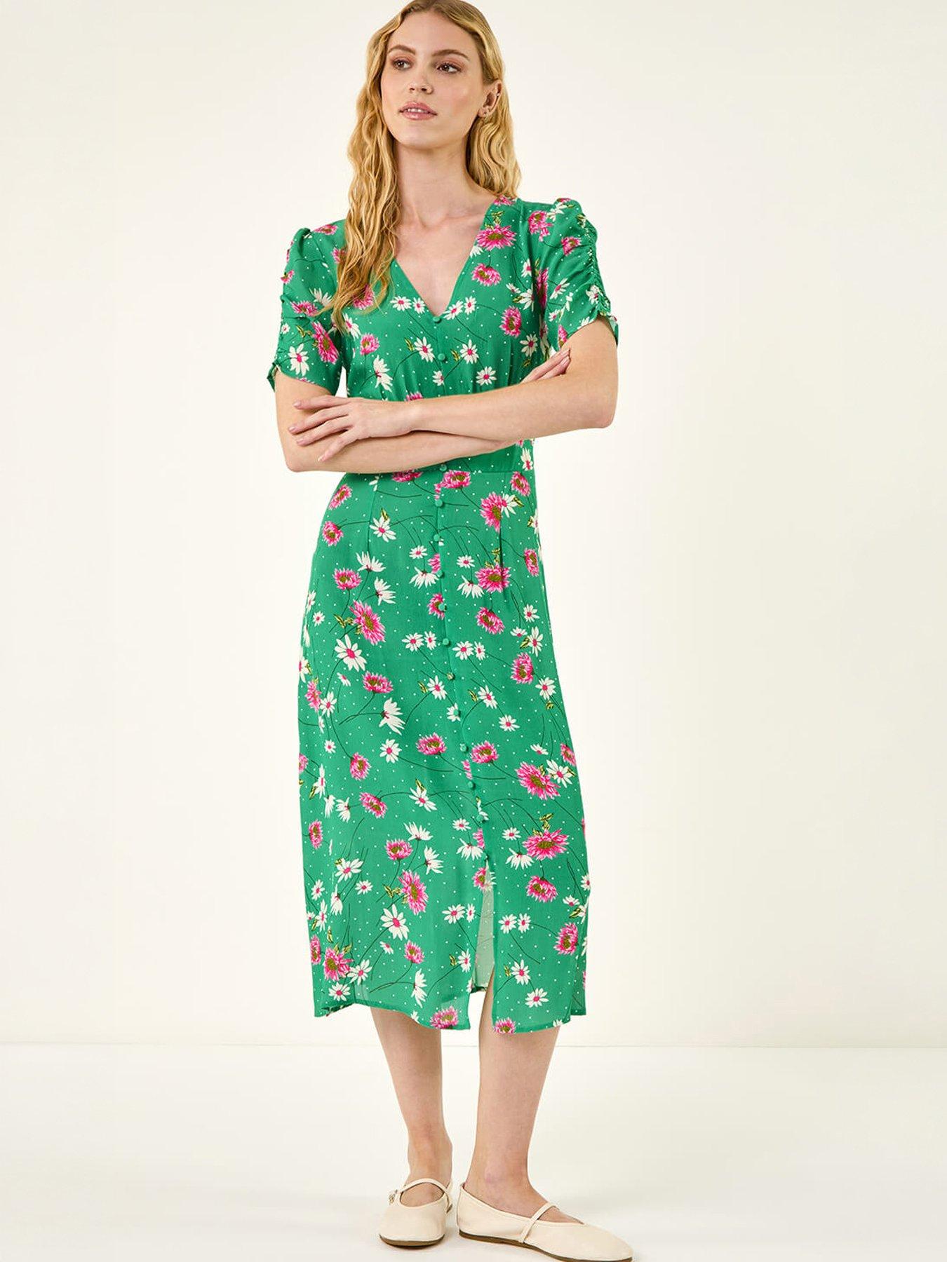 Image 1 of 5 of Roman Floral Ruched Sleeve Dress