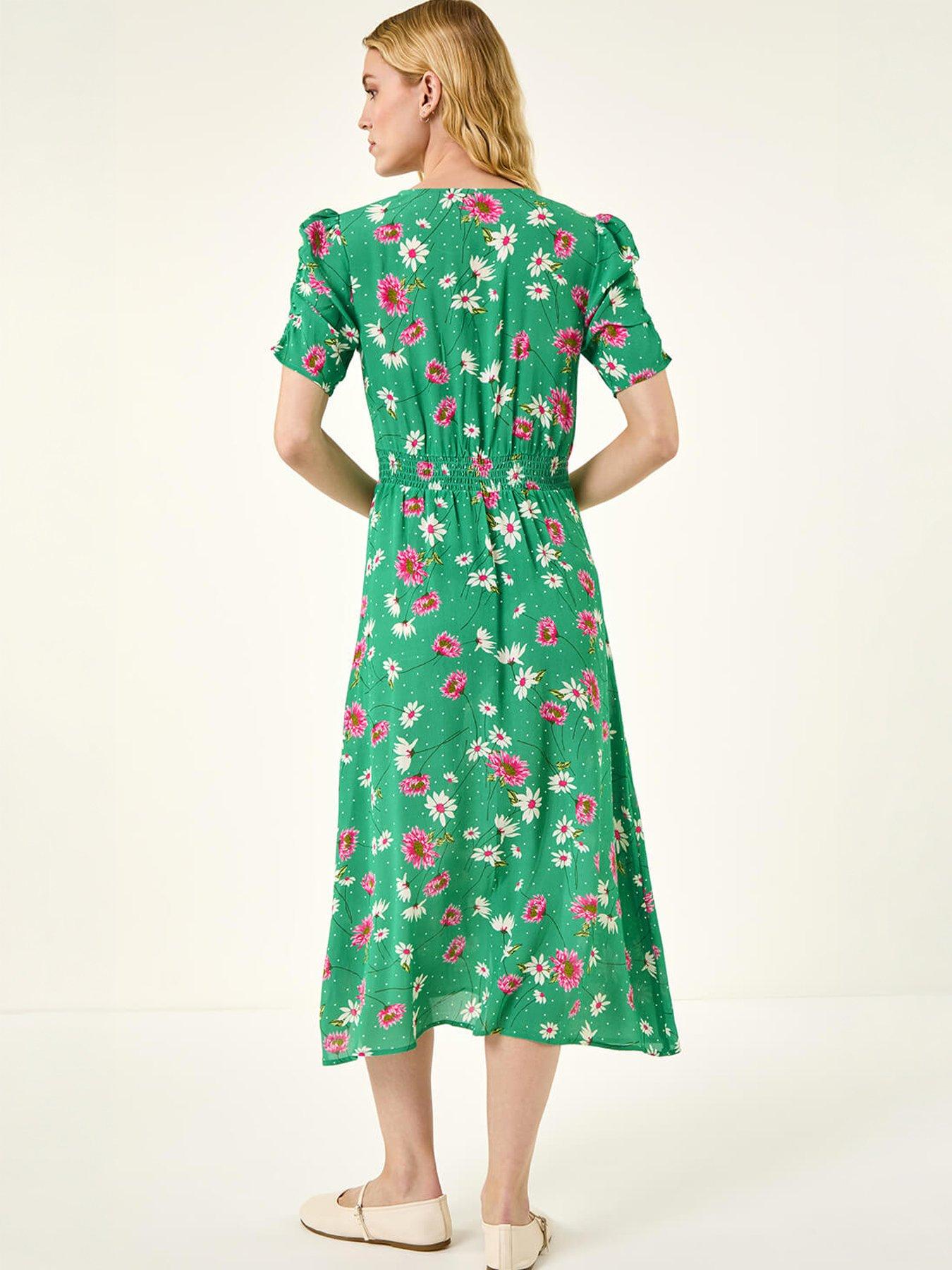 Image 4 of 5 of Roman Floral Ruched Sleeve Dress