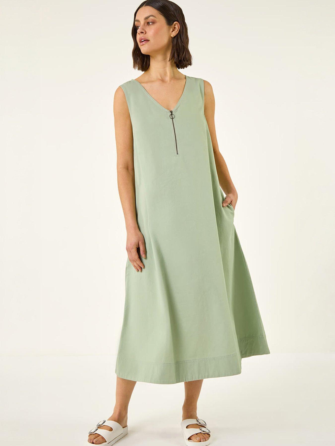 Roman Zip Front Sleeveless Midi Dress