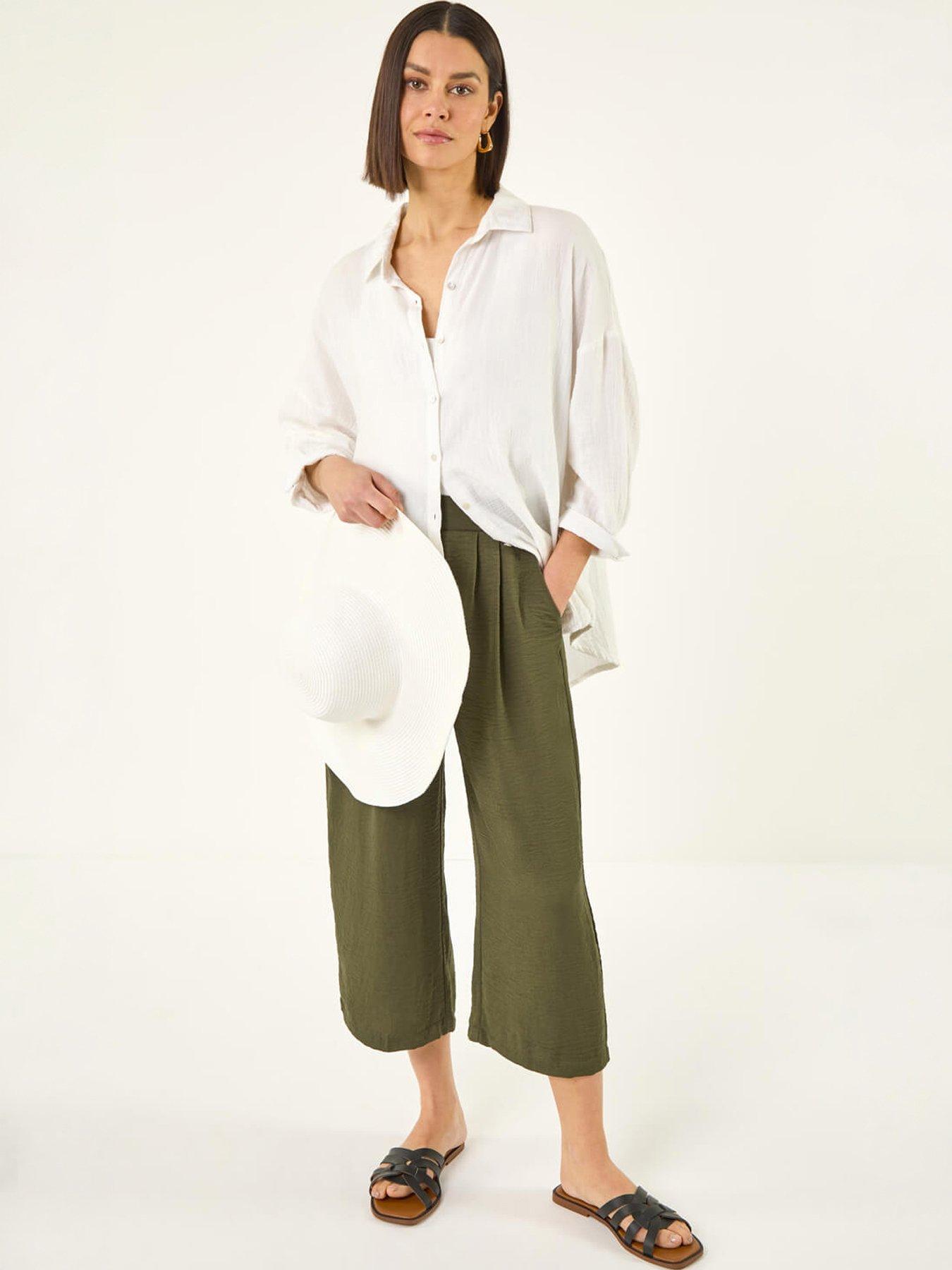 Roman Elastic Waist Pleat Cropped Trouser