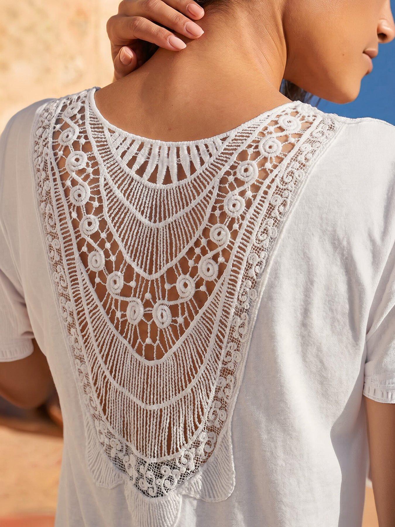 Image 2 of 4 of Roman Lace Back Jersey Stretch Top