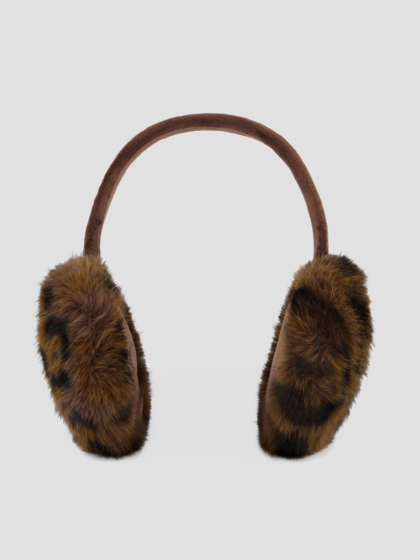 Image 1 of 5 of The Very Collection Girls Leopard Print Fluffy Ear Muffs - Brown