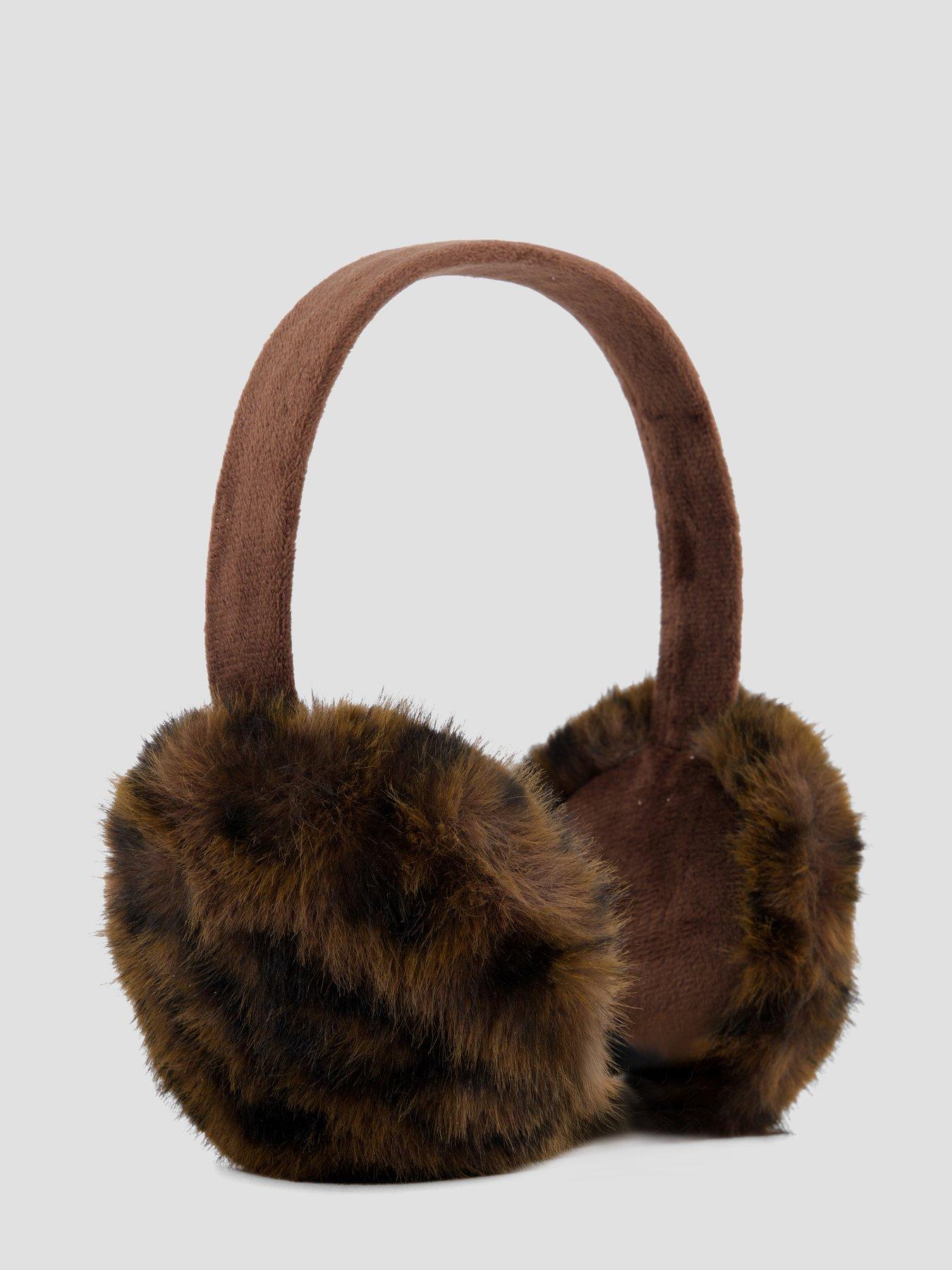 Image 3 of 5 of The Very Collection Girls Leopard Print Fluffy Ear Muffs - Brown
