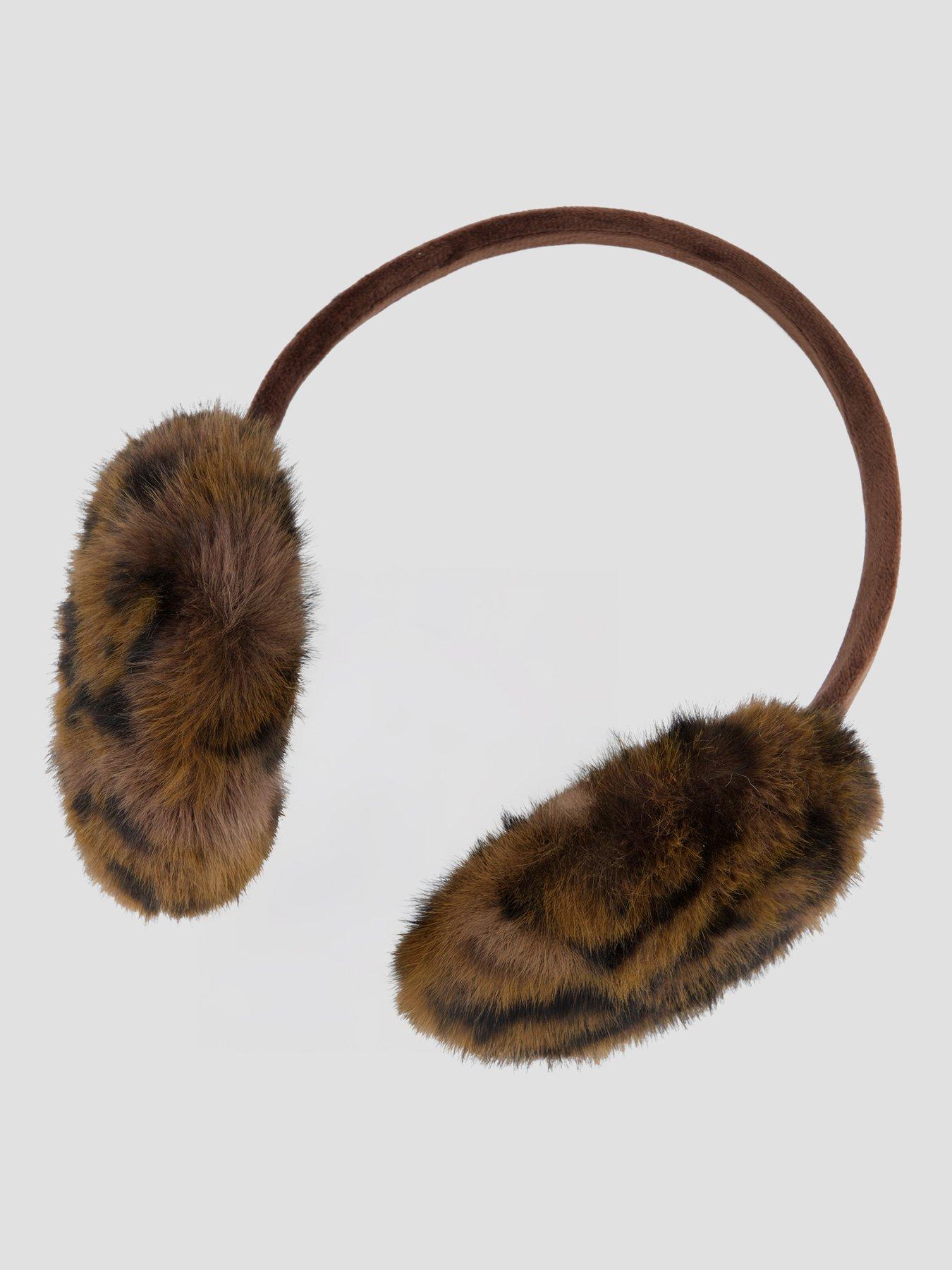 Image 4 of 5 of The Very Collection Girls Leopard Print Fluffy Ear Muffs - Brown