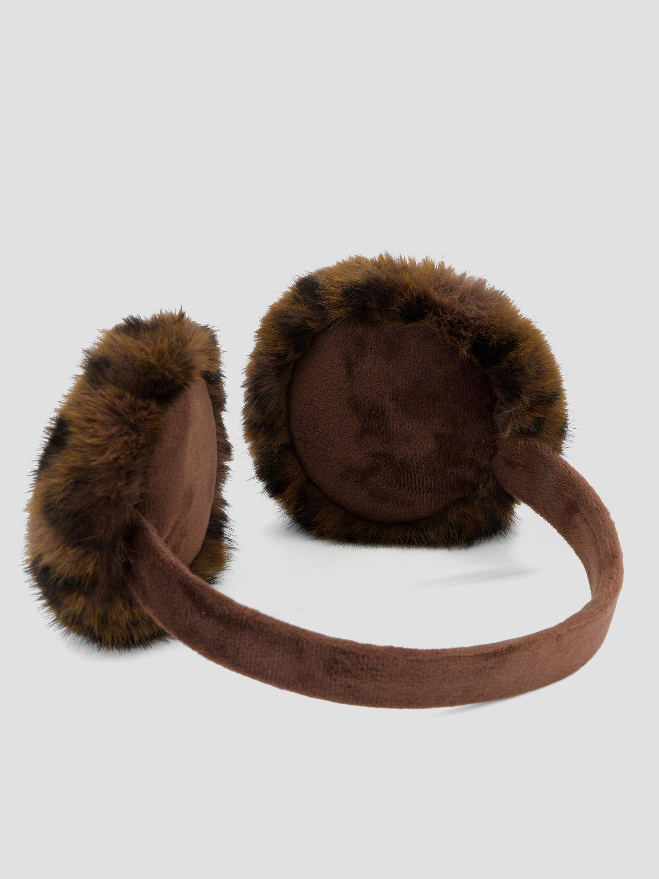 Image 5 of 5 of The Very Collection Girls Leopard Print Fluffy Ear Muffs - Brown