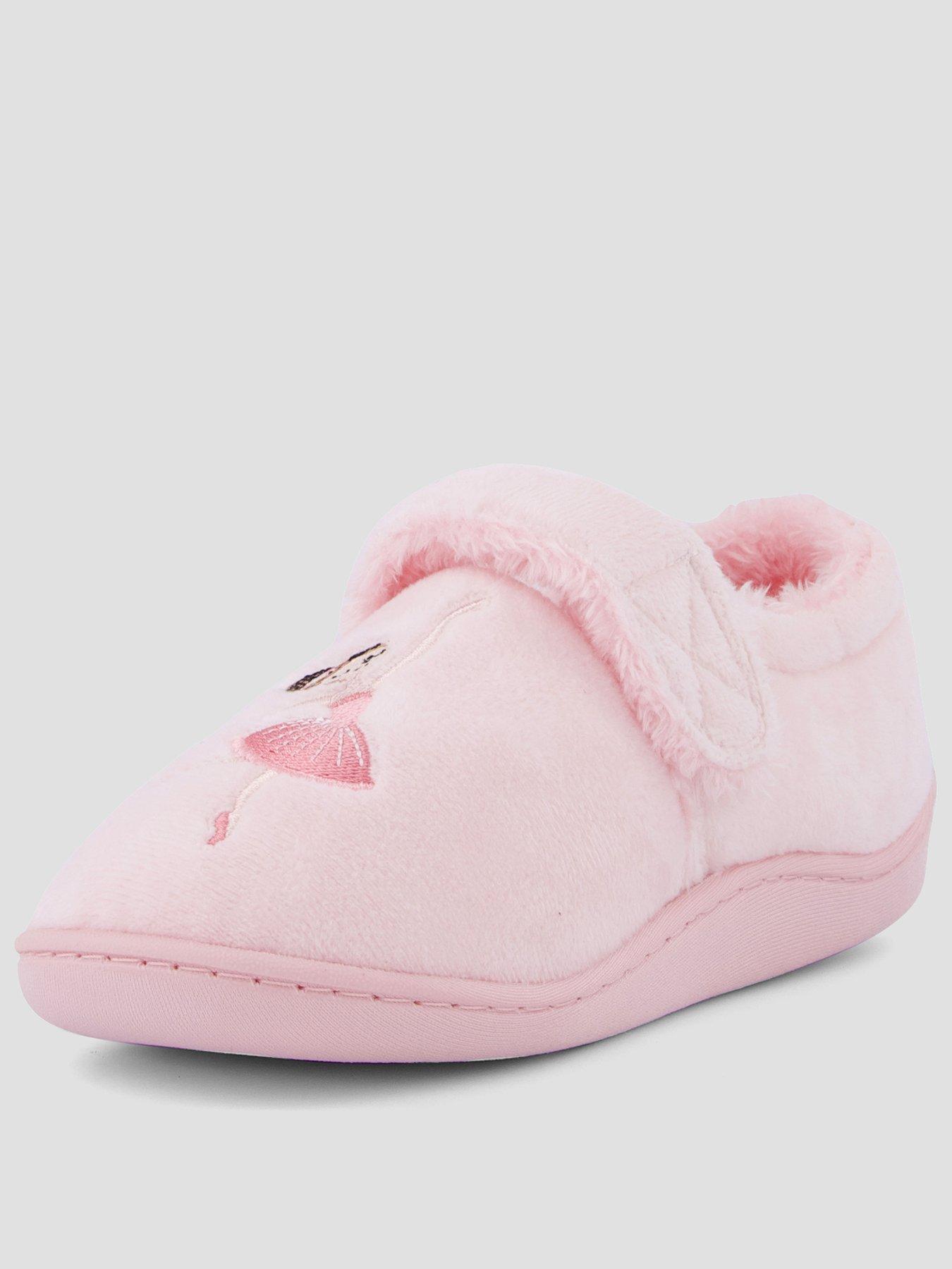 Image 1 of 7 of The Very Collection Girls Embroidered Touch-and-Close Cosy Slippers - Pink