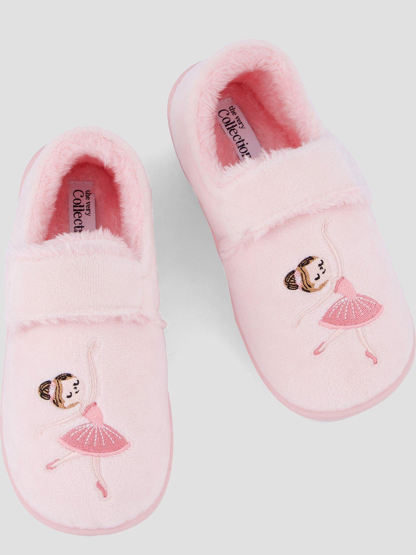 Image 3 of 7 of The Very Collection Girls Embroidered Touch-and-Close Cosy Slippers - Pink