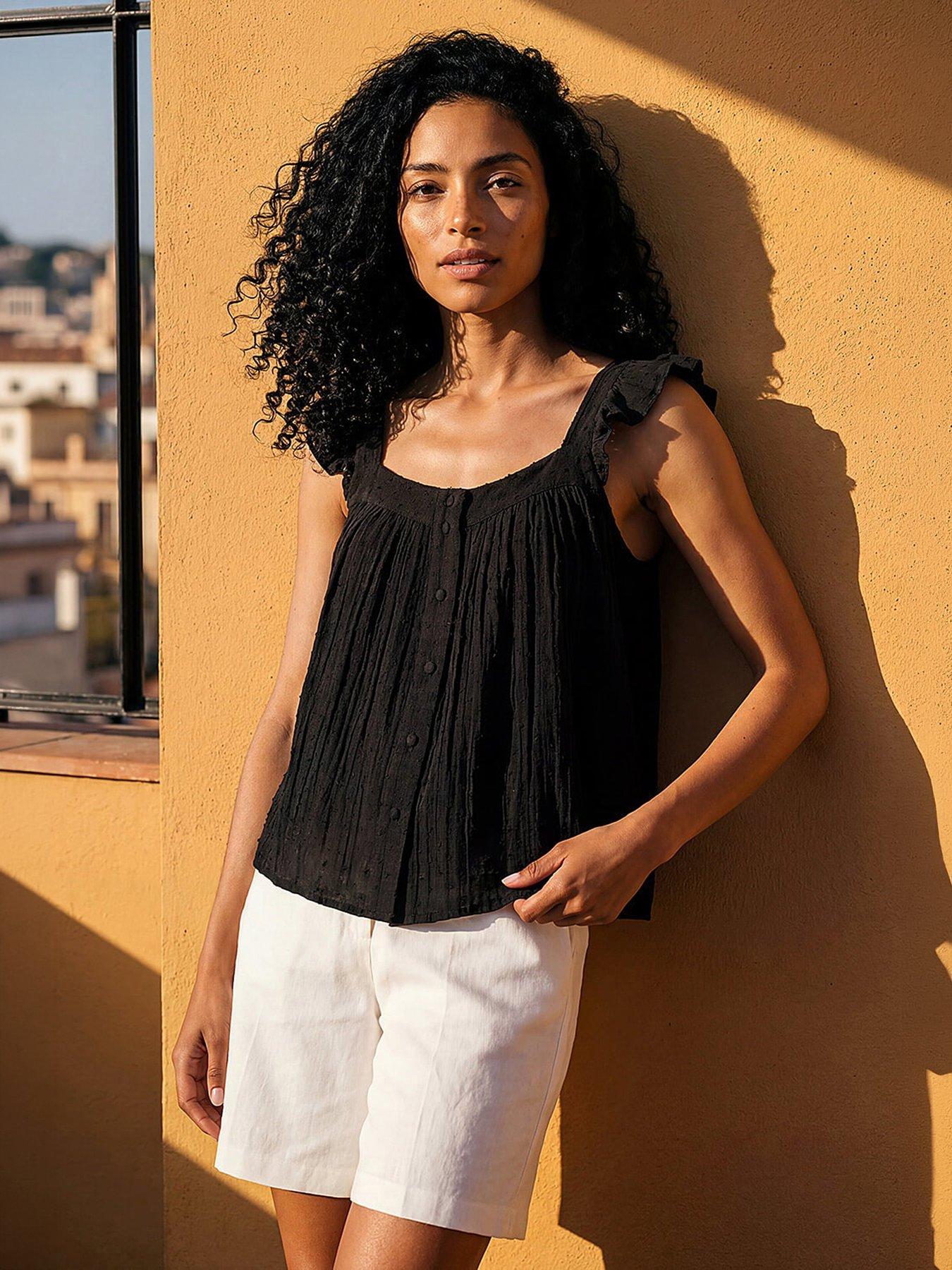 Image 1 of 5 of Roman Textured Frill Sleeve Cami Top